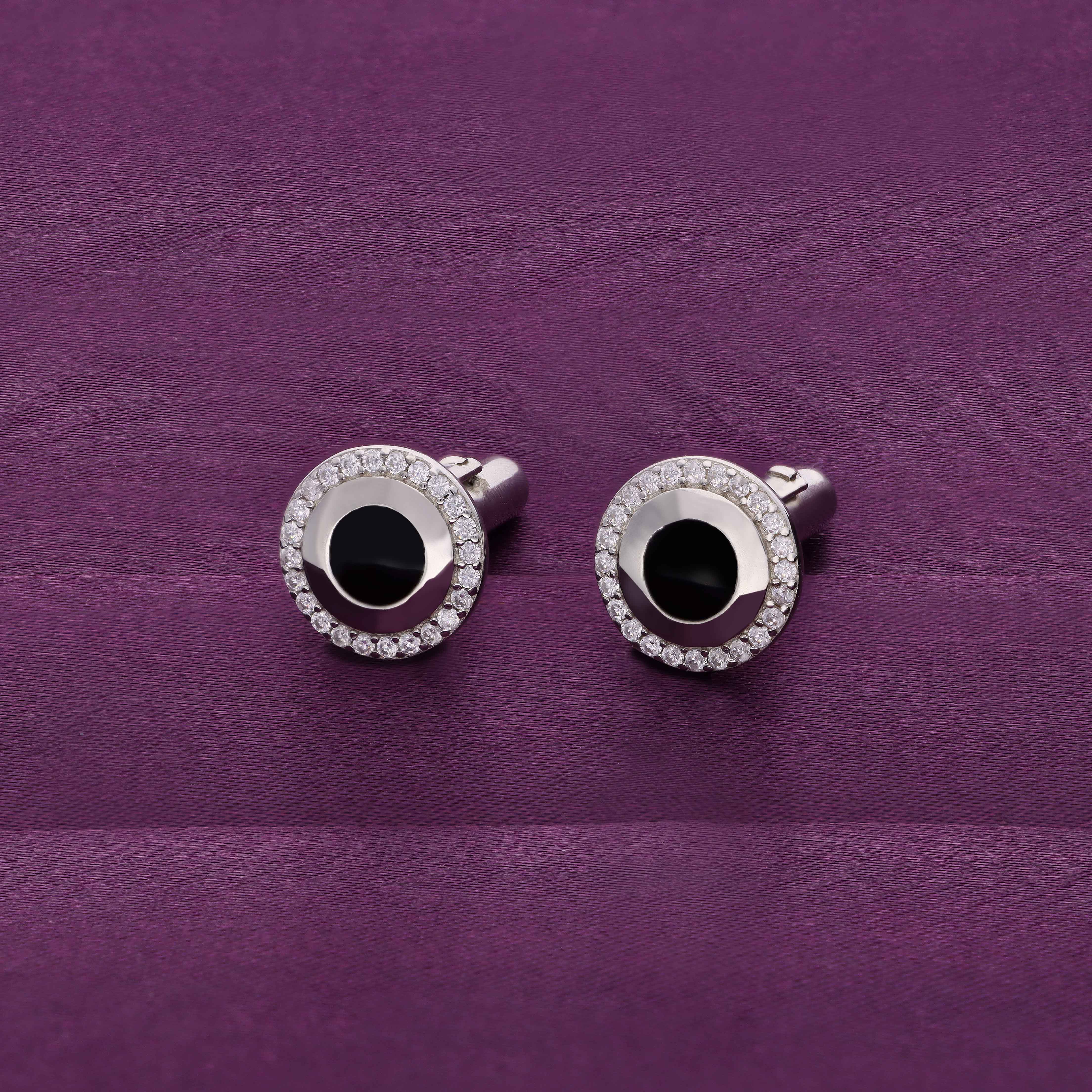Men’s Circular Cut Zircon Silver Cufflinks - Image 2