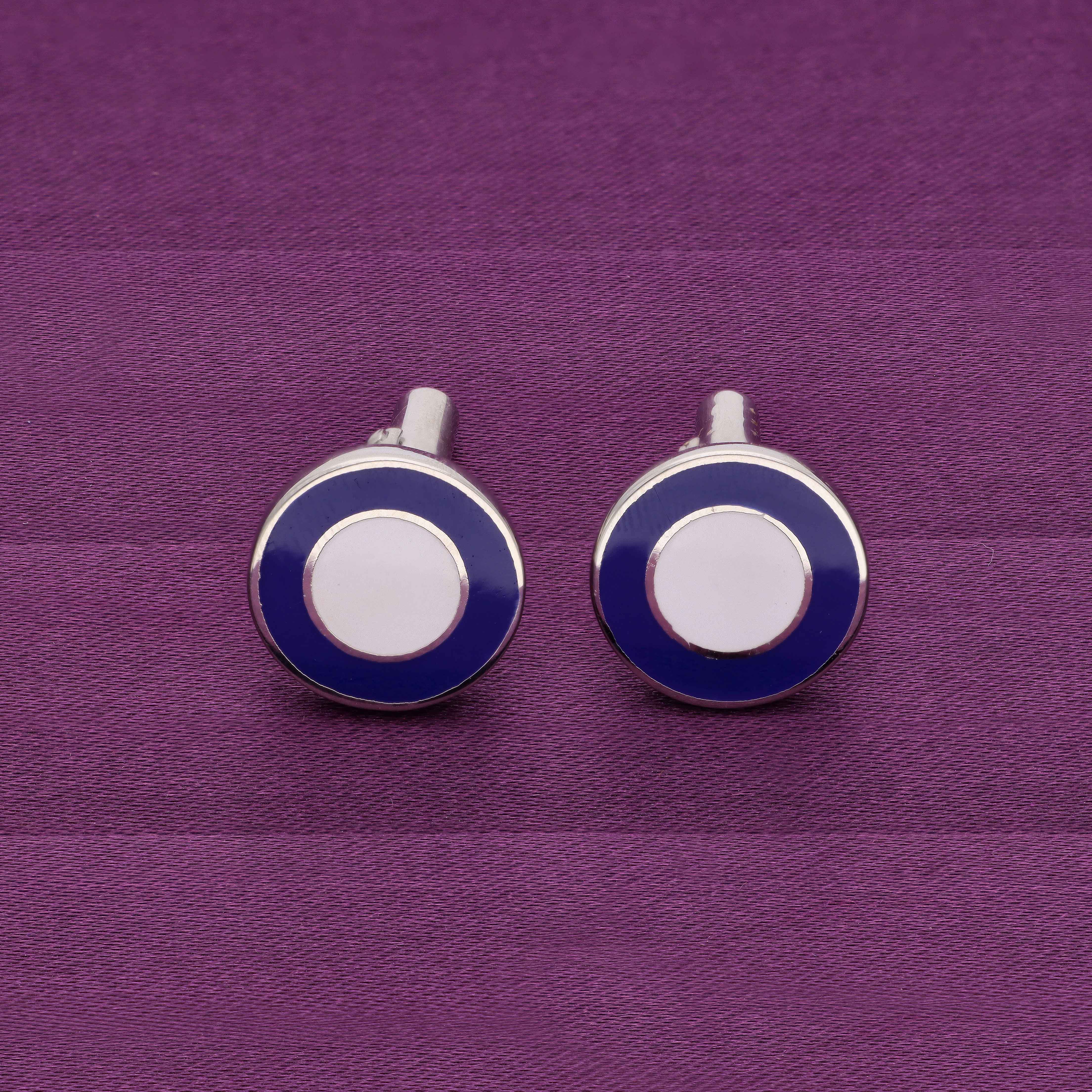 Men’s Concentric Circles Zircon Silver Cufflinks - Image 2