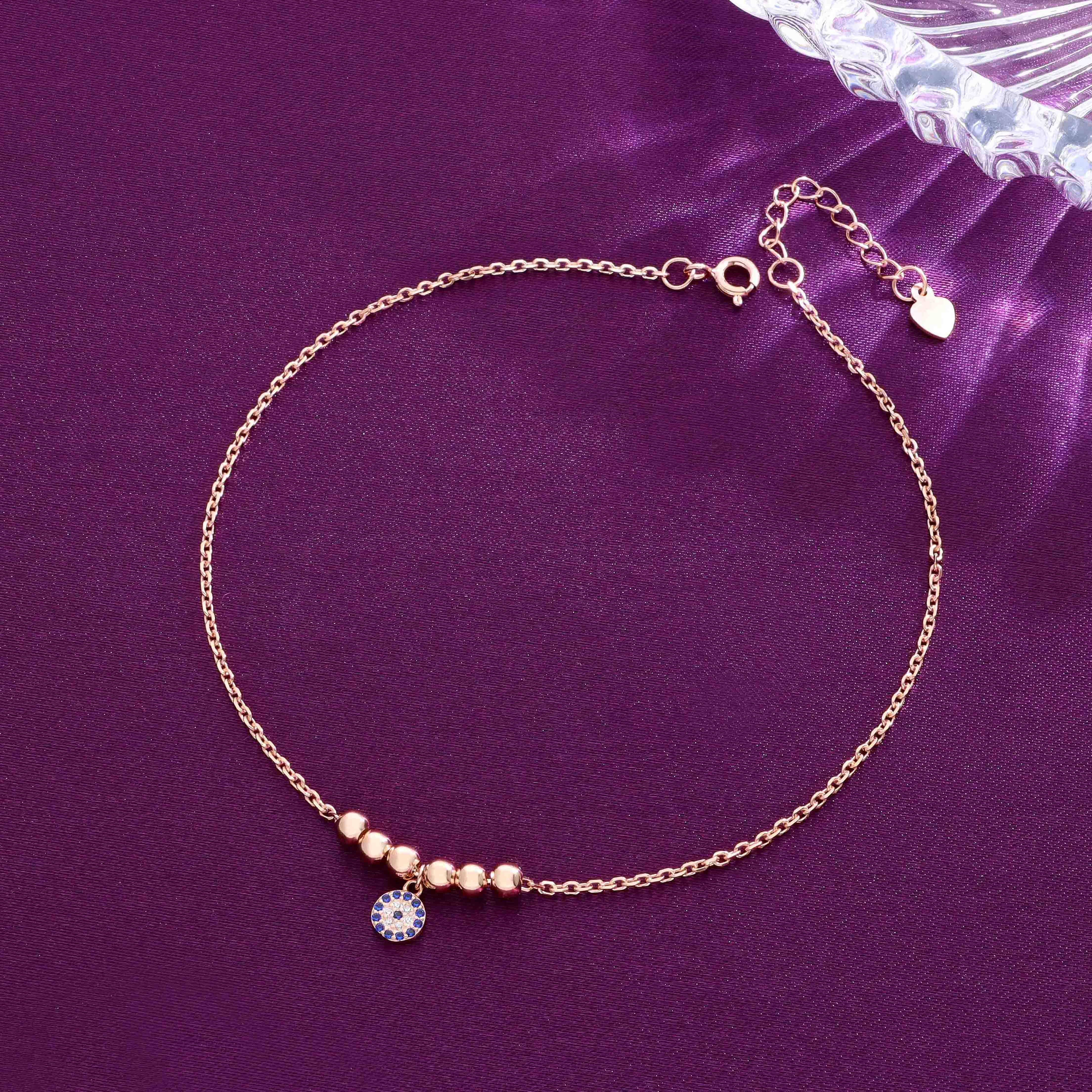Blooming Blue Evil Eye Silver Anklet - Image 7