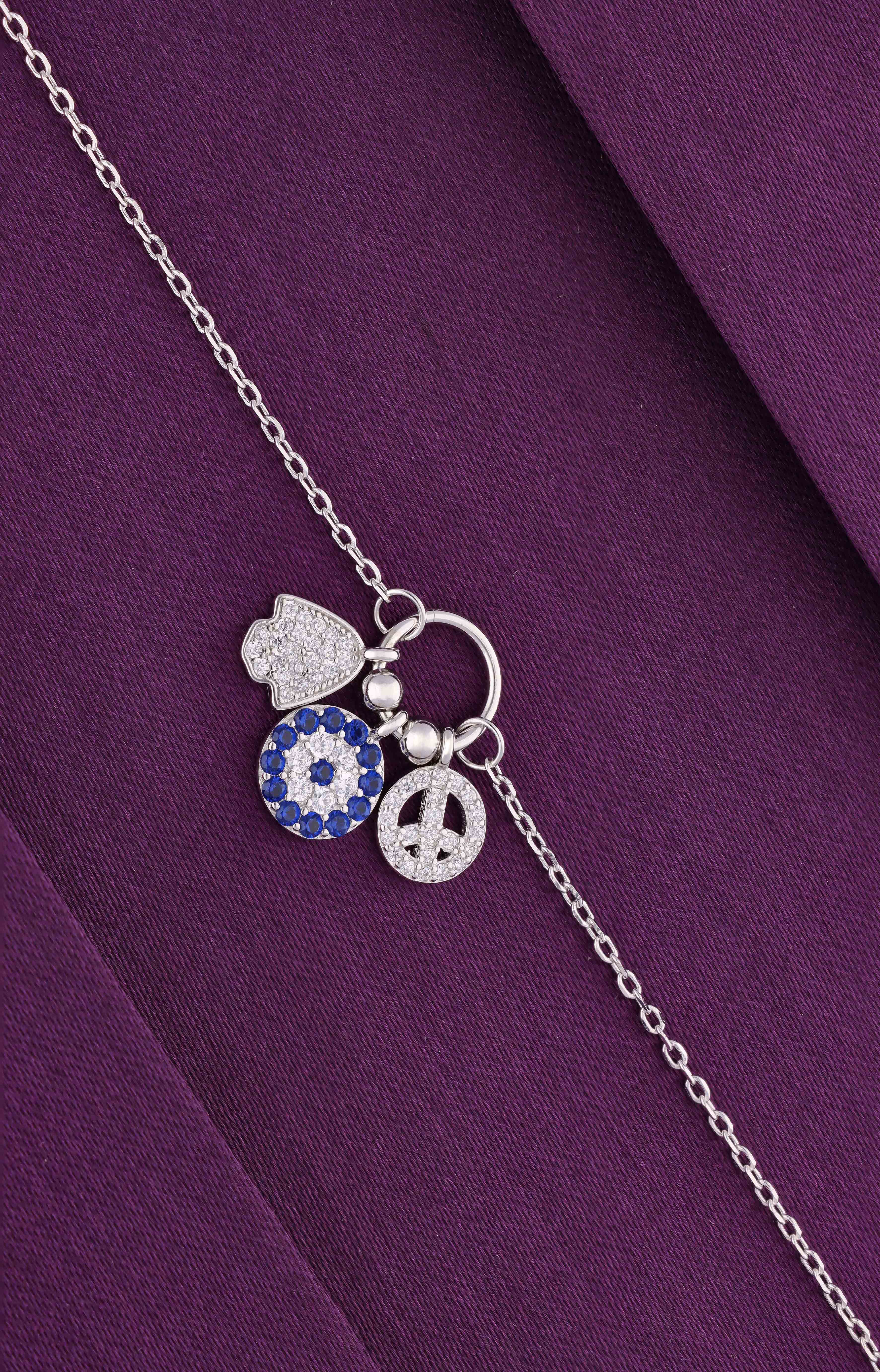 TRENDY EVIL EYE CHARM SILVER ANKLET - Image 3
