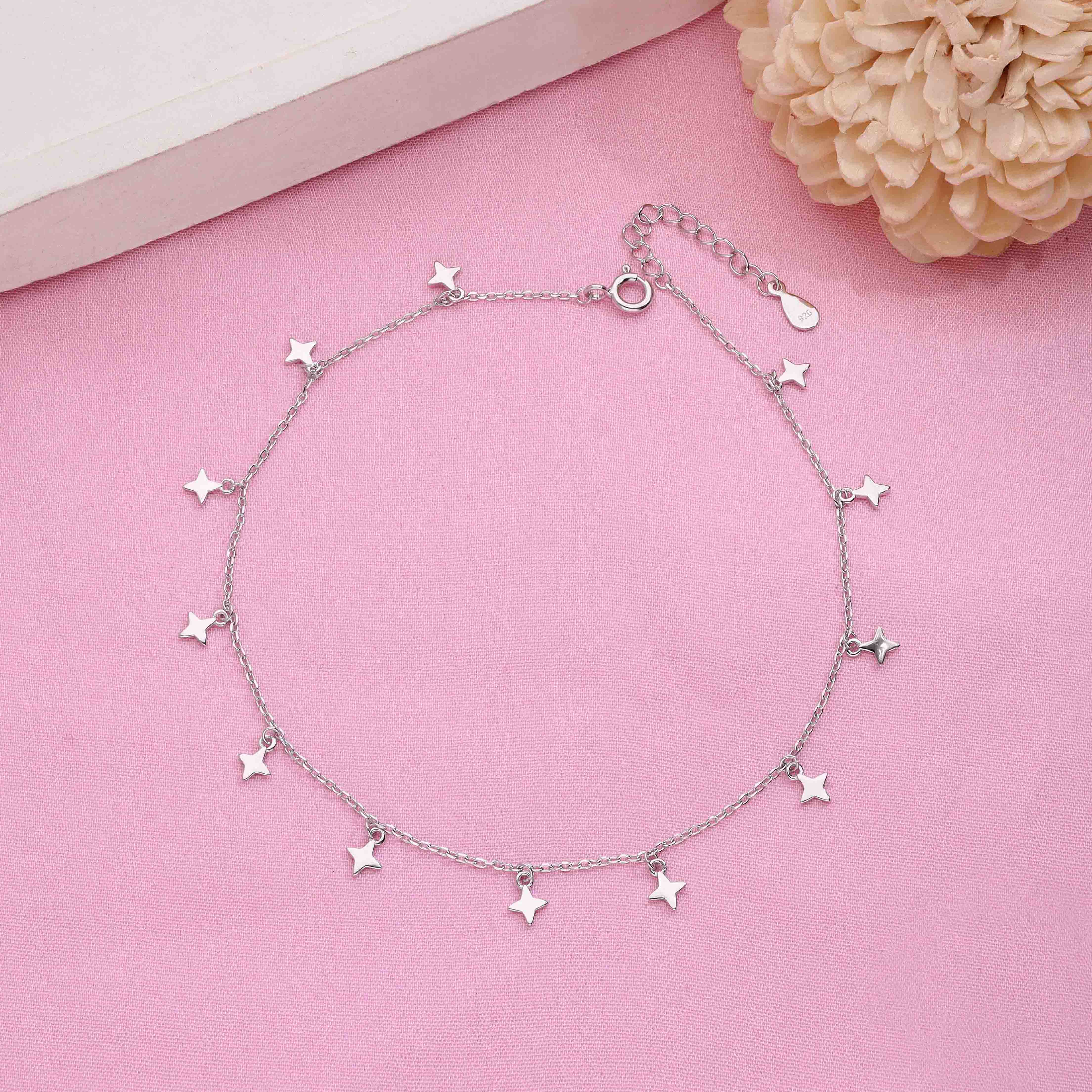 Minimalistic Starry Charms Silver Anklet - Image 5