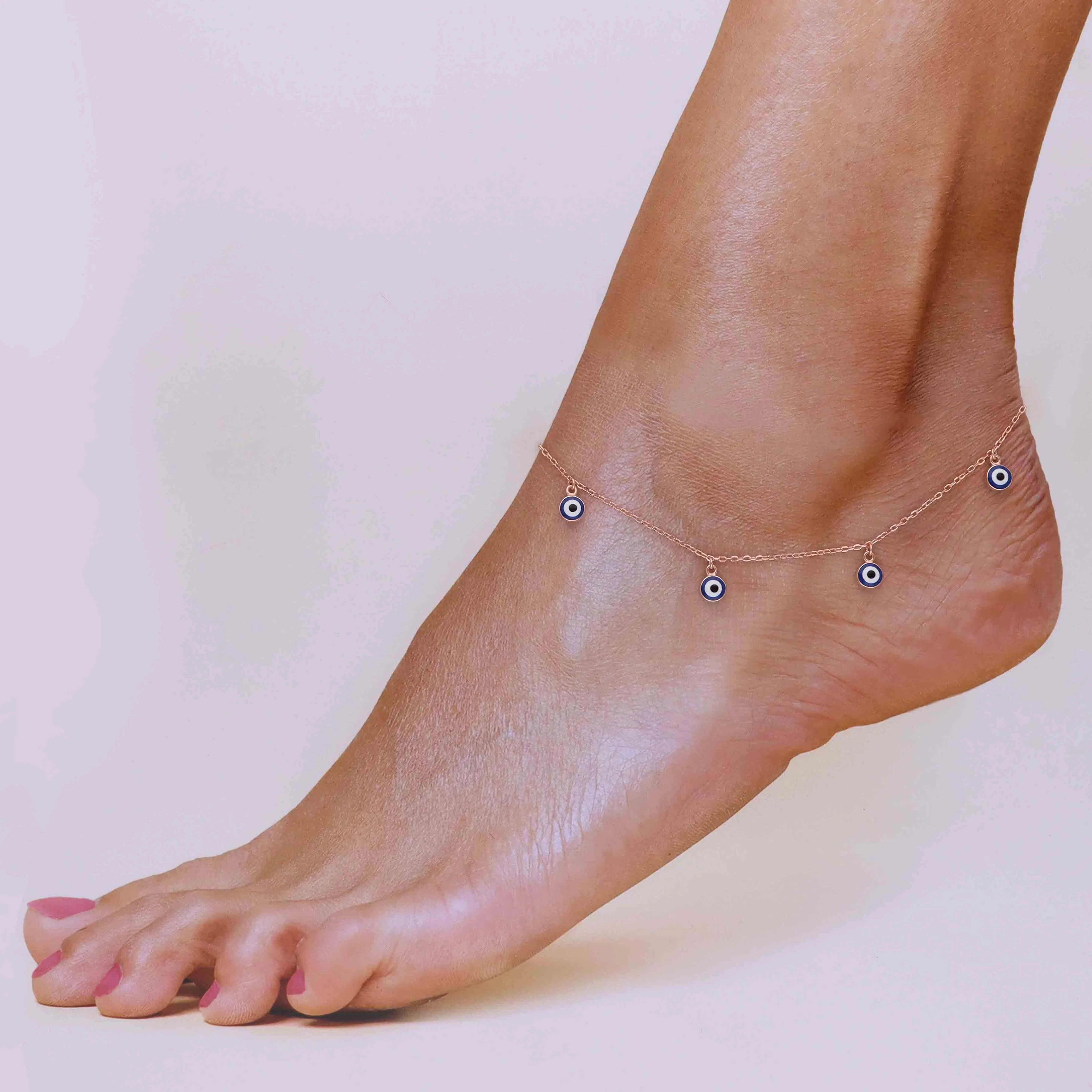 Sterling Silver Evil Eye Charm Anklet - Image 4