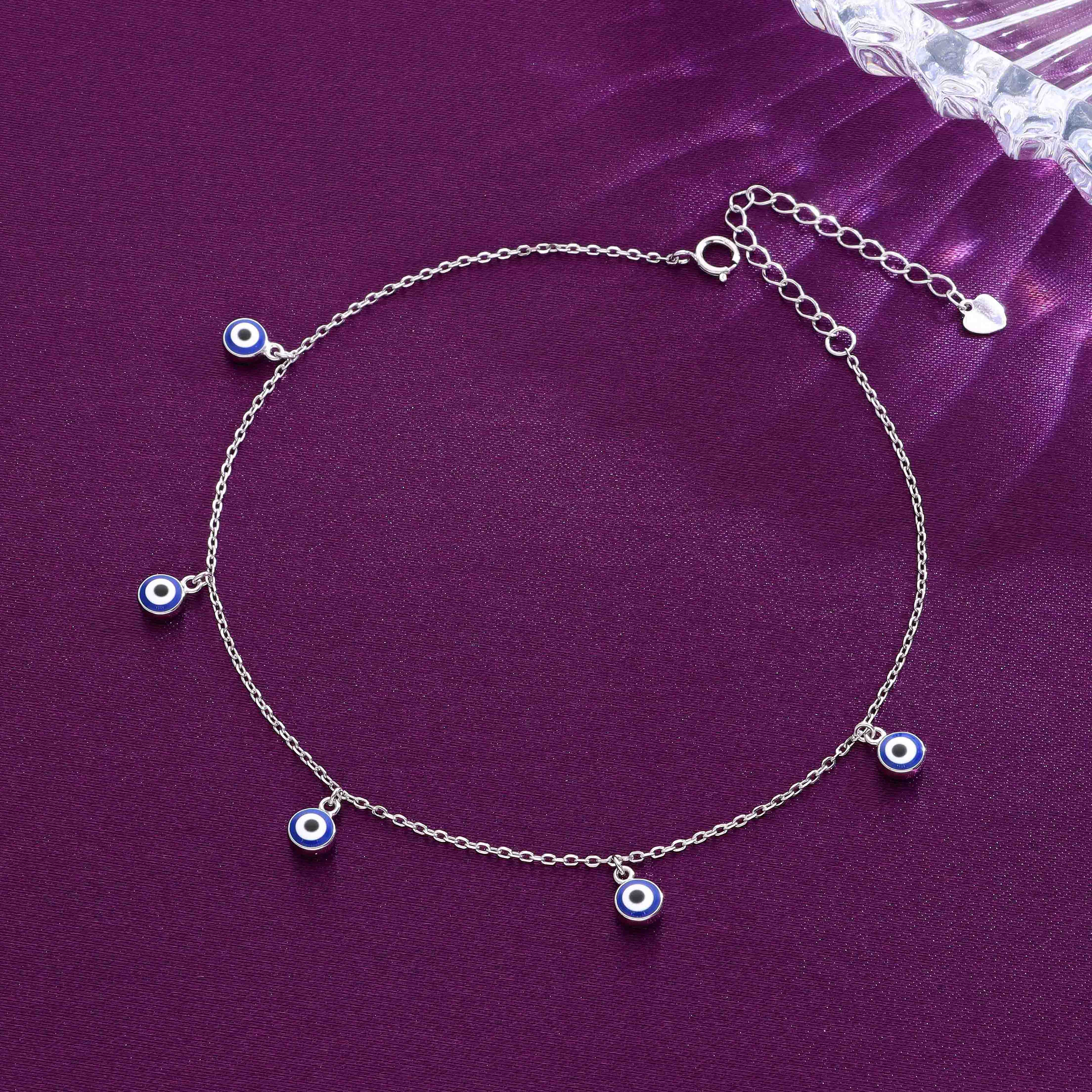 Sterling Silver Evil Eye Charm Anklet - Image 7