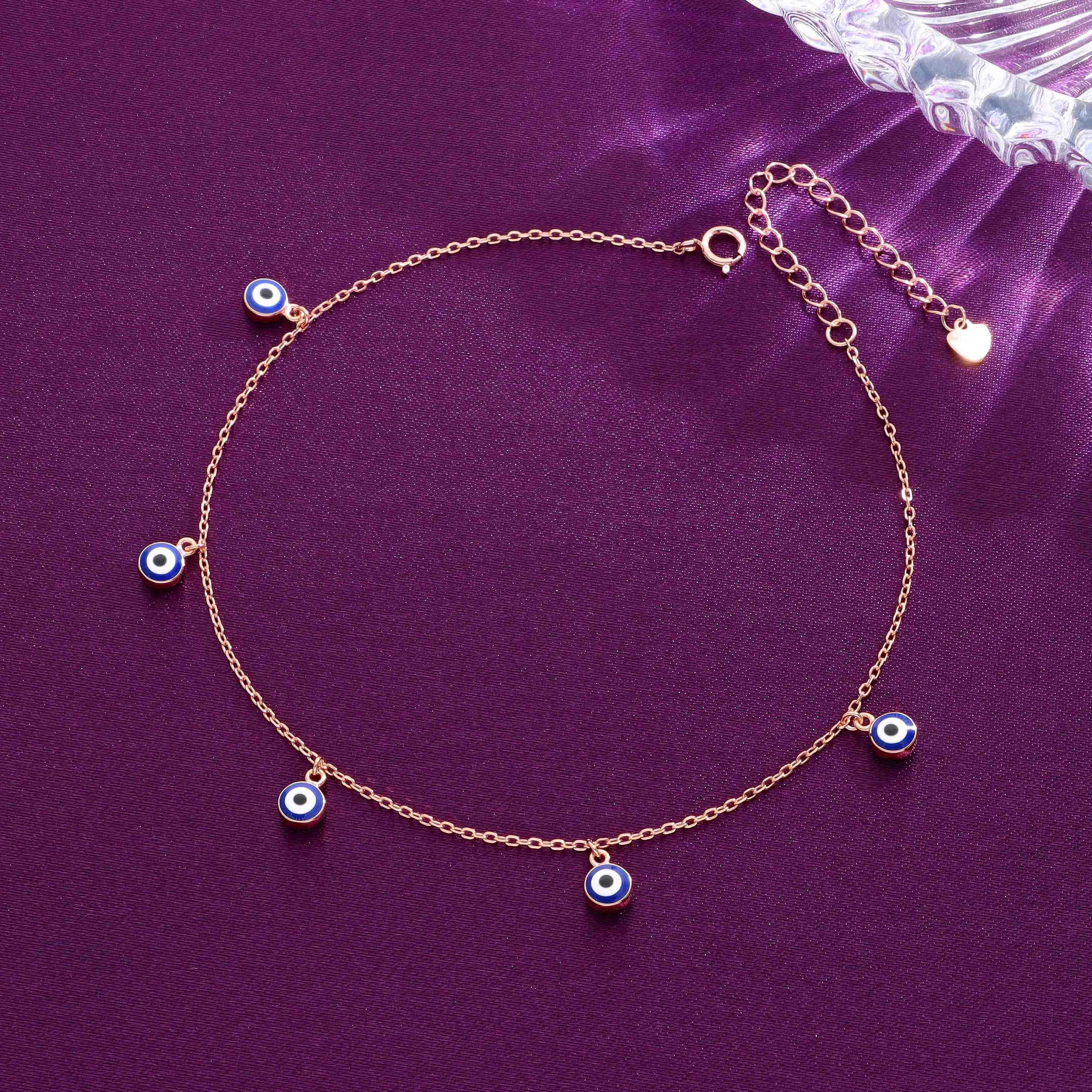 Sterling Silver Evil Eye Charm Anklet - Image 8