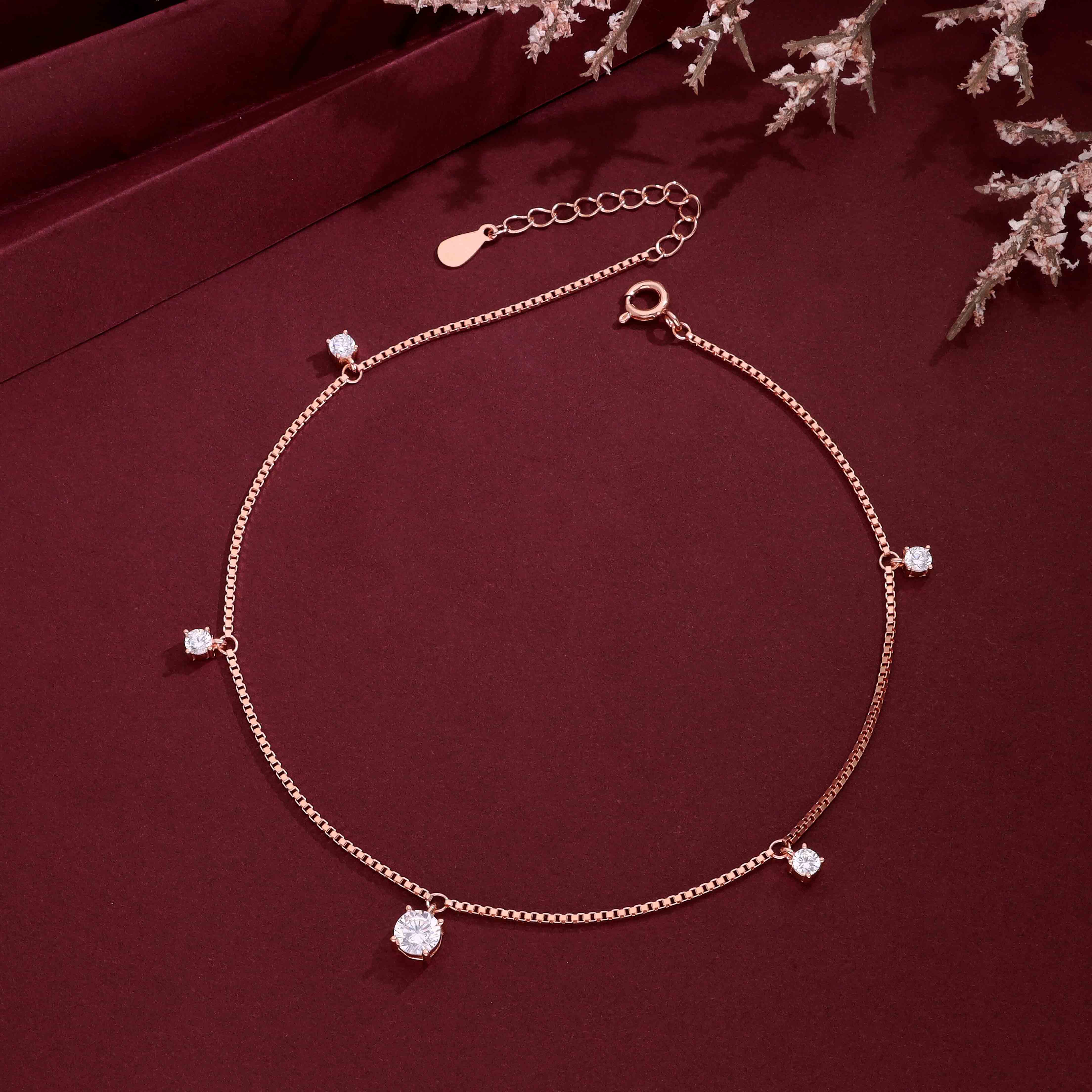 Silver Charm with Sparkling Stone Accents Anklet - Image 2