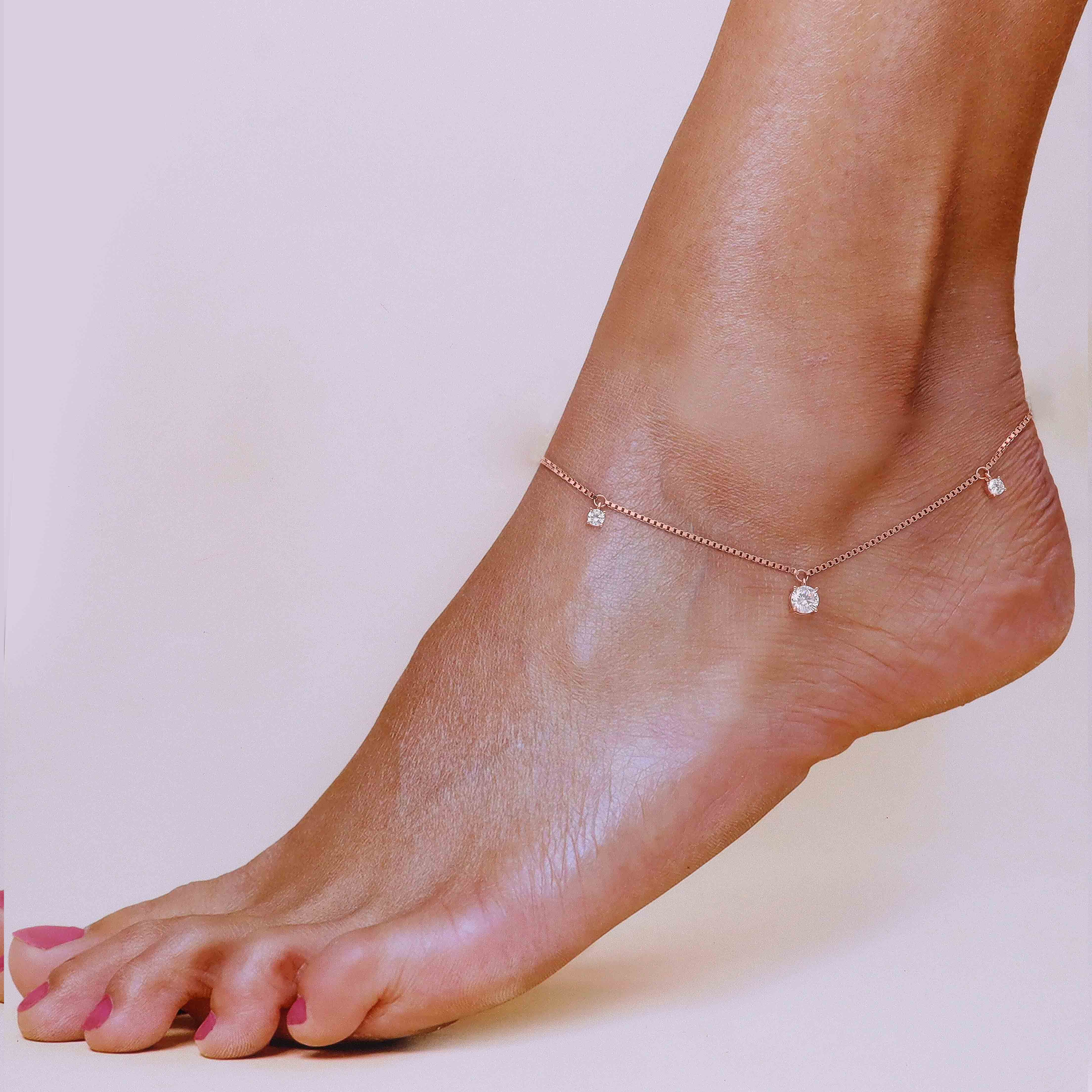Silver Charm with Sparkling Stone Accents Anklet - Image 4