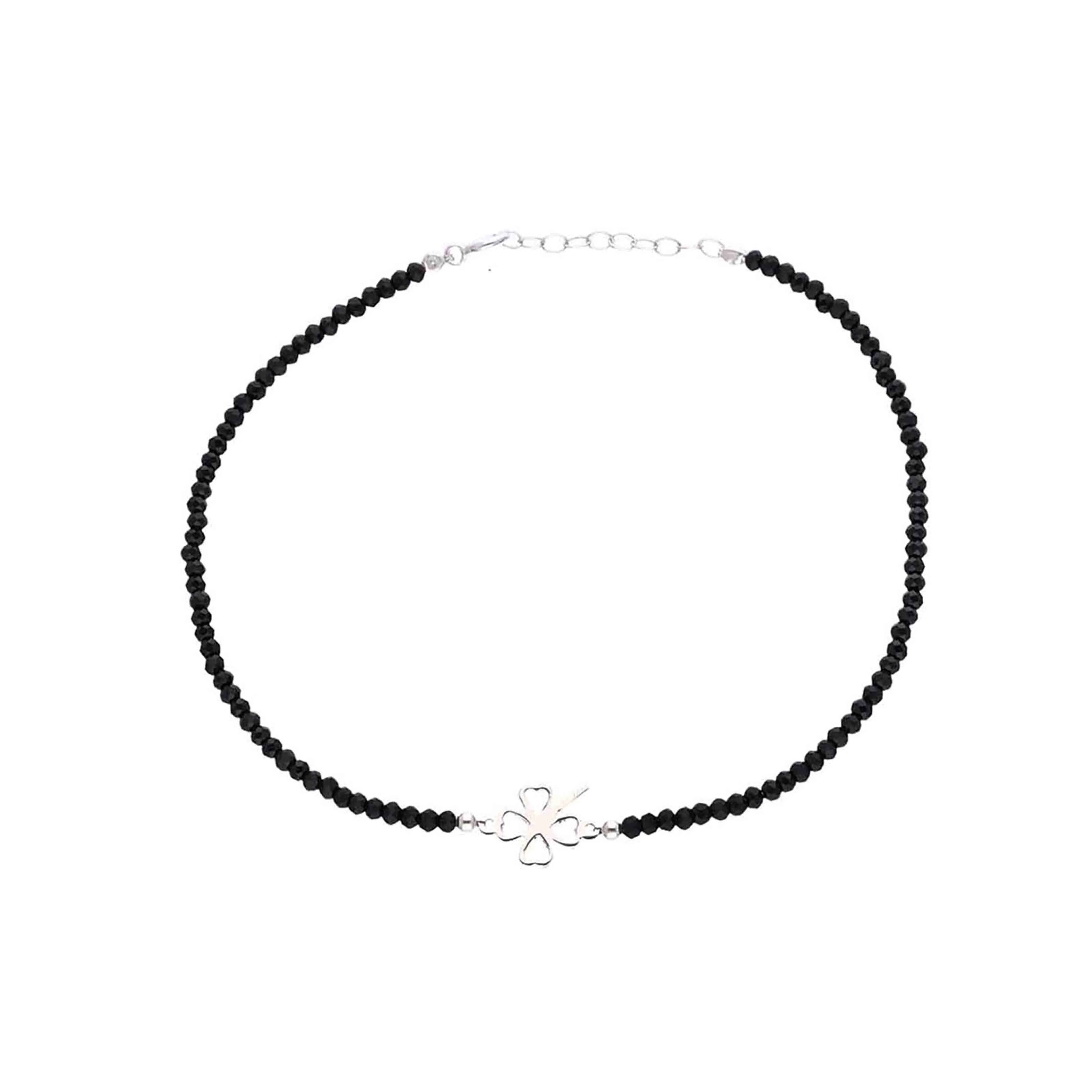 Sterling Silver Black Beads Flower Anklet - Image 3