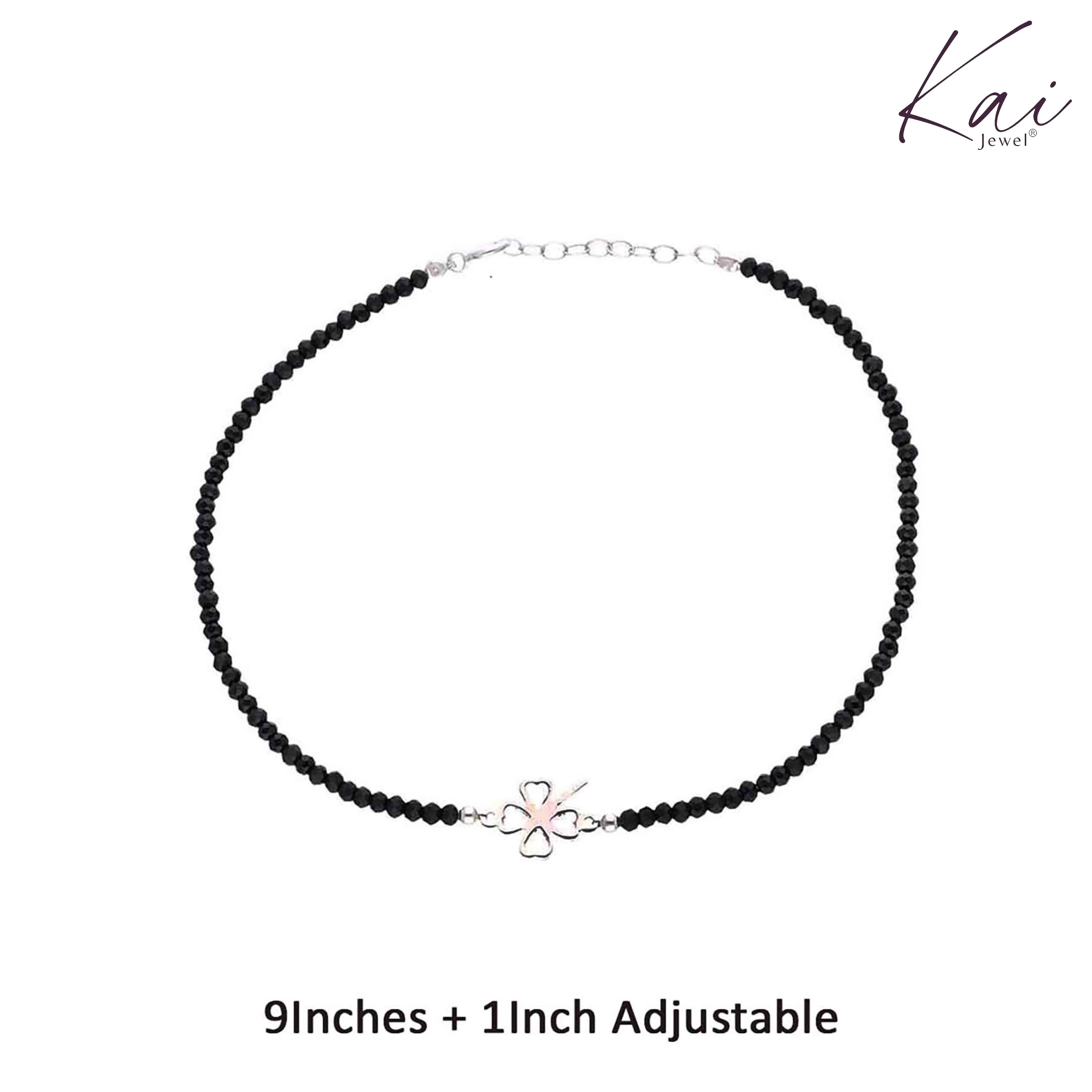 Sterling Silver Black Beads Flower Anklet - Image 4