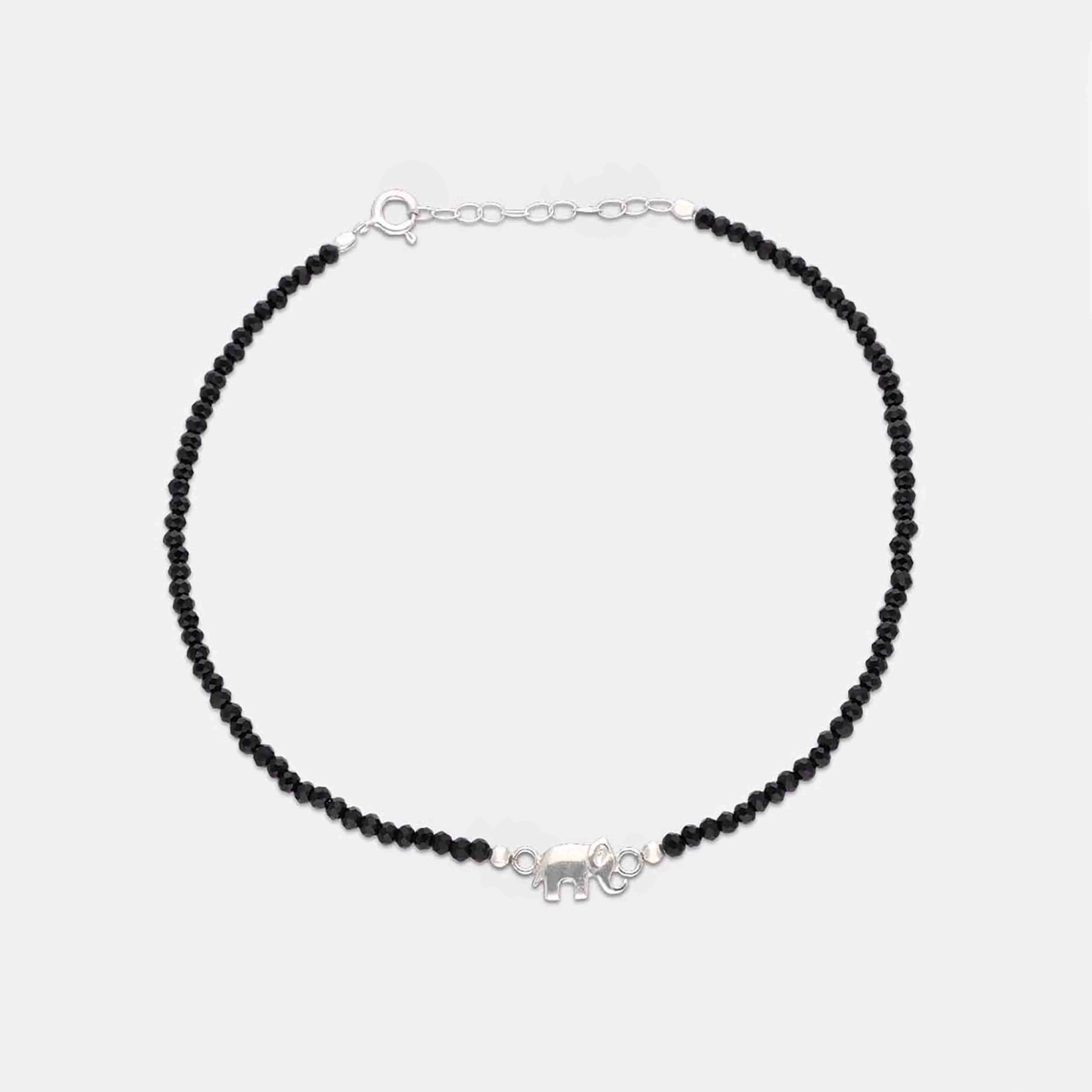 Sterling Silver Black Beads Elephant Anklet - Image 3