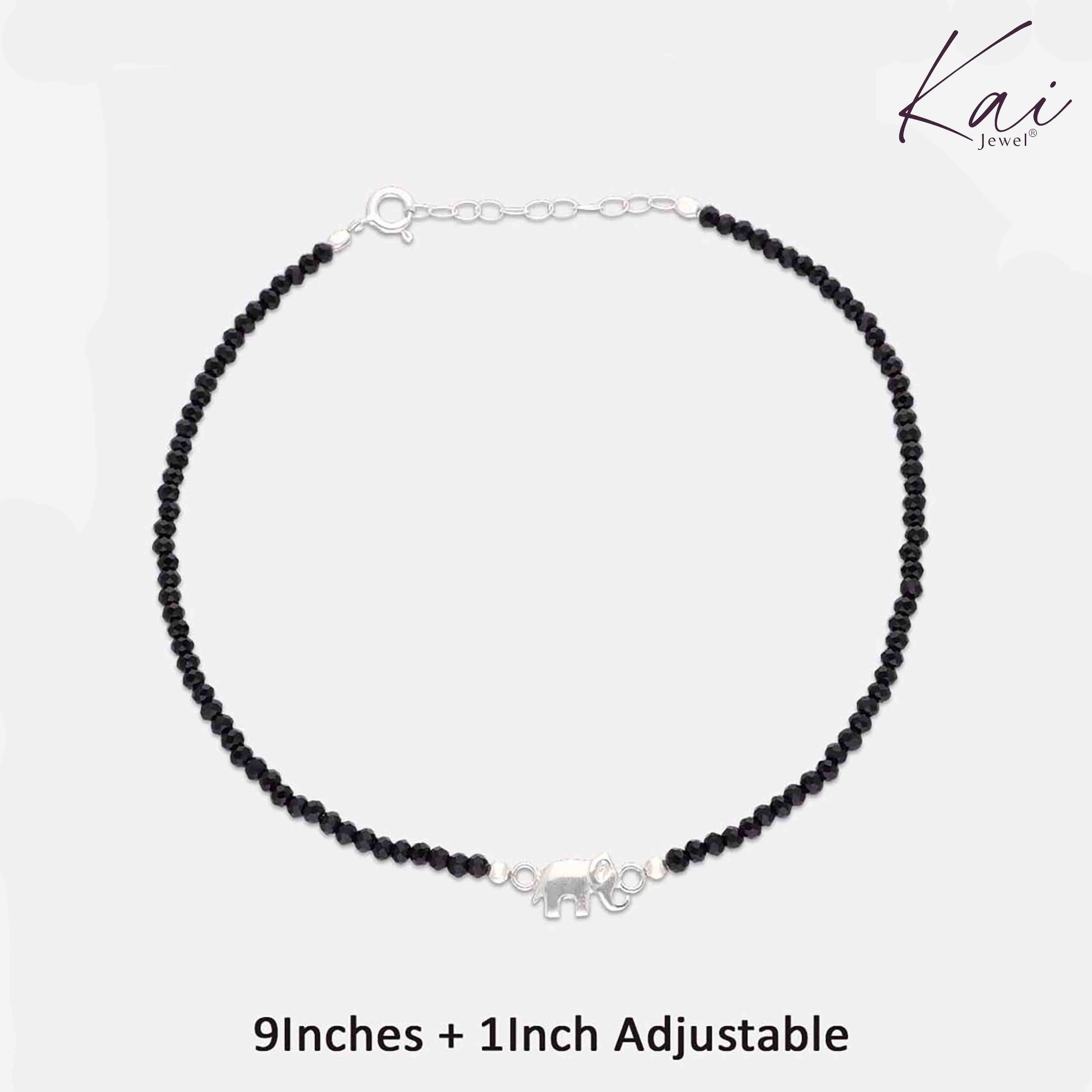 Sterling Silver Black Beads Elephant Anklet - Image 4