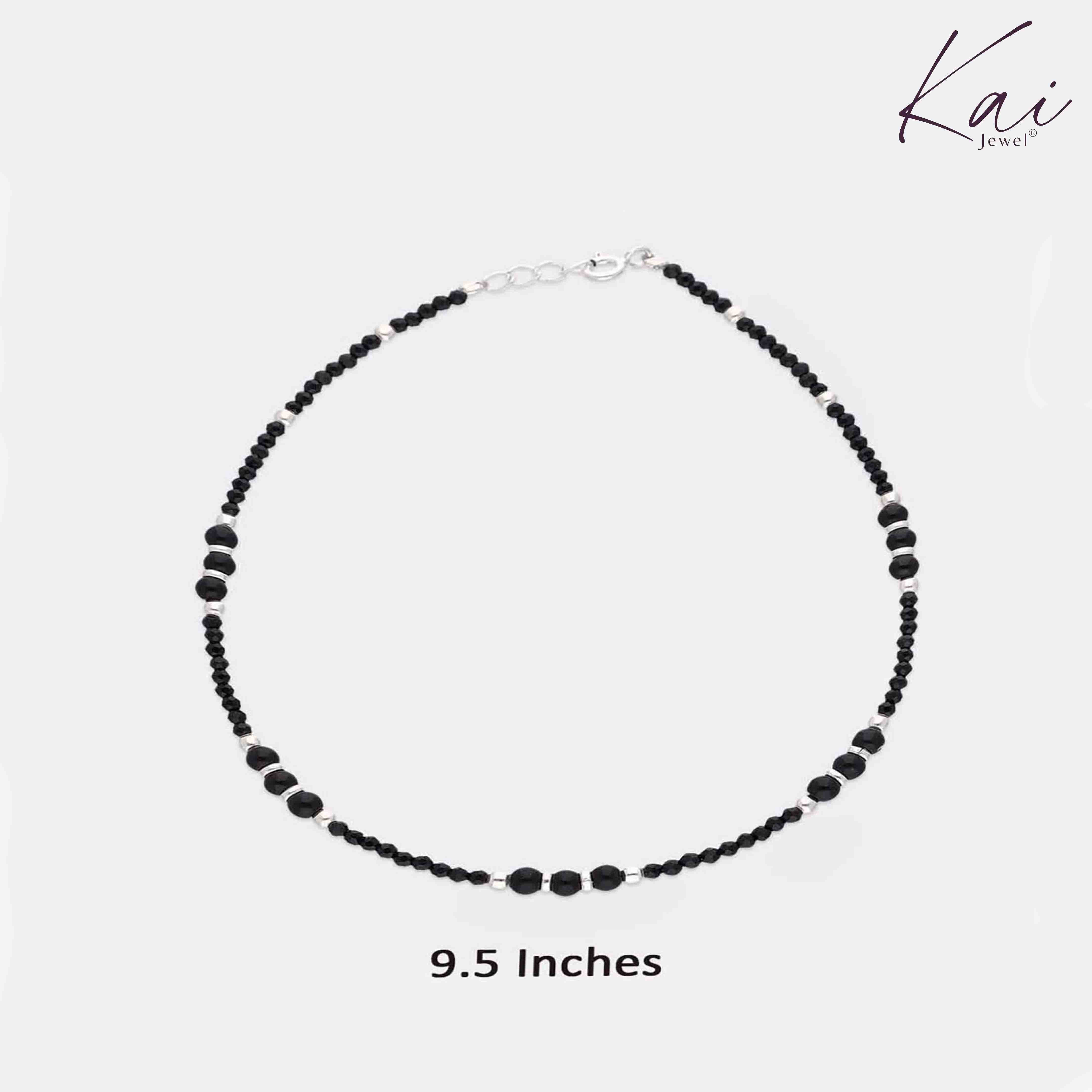 Sterling Silver Black Beads Anklet - Image 4