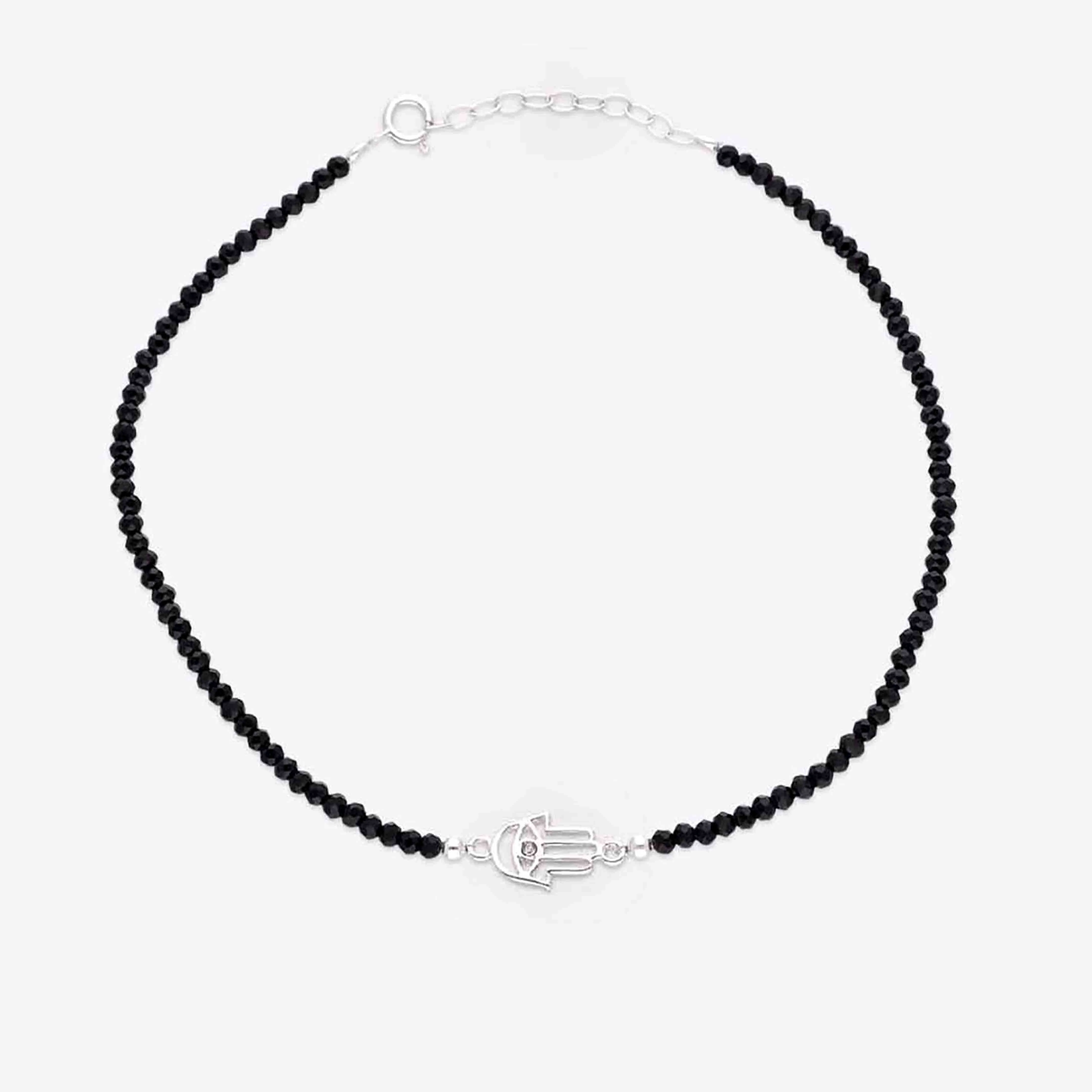 Sterling Silver Hamsa Black Beads Anklet - Image 3