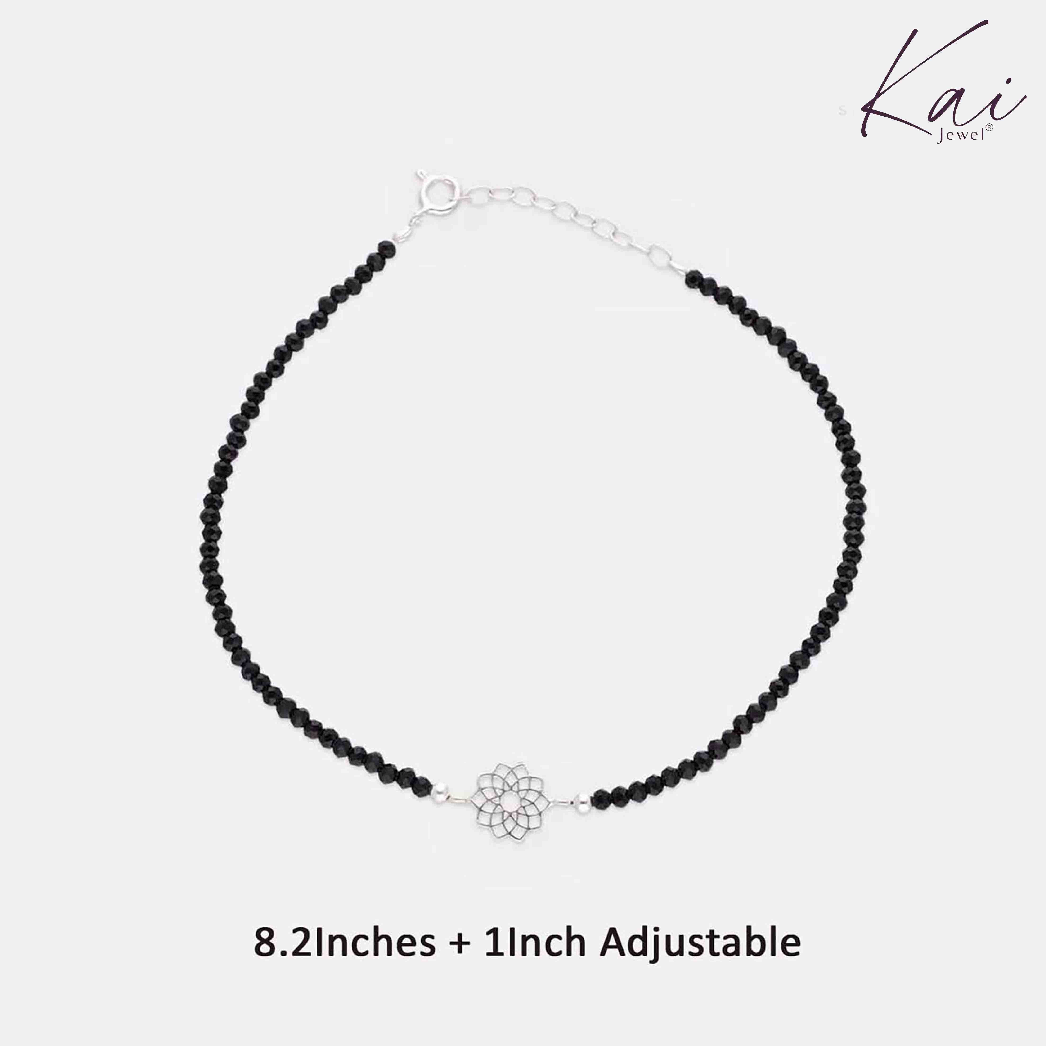 Sterling Chic Silver Black Beads Anklet - Image 4