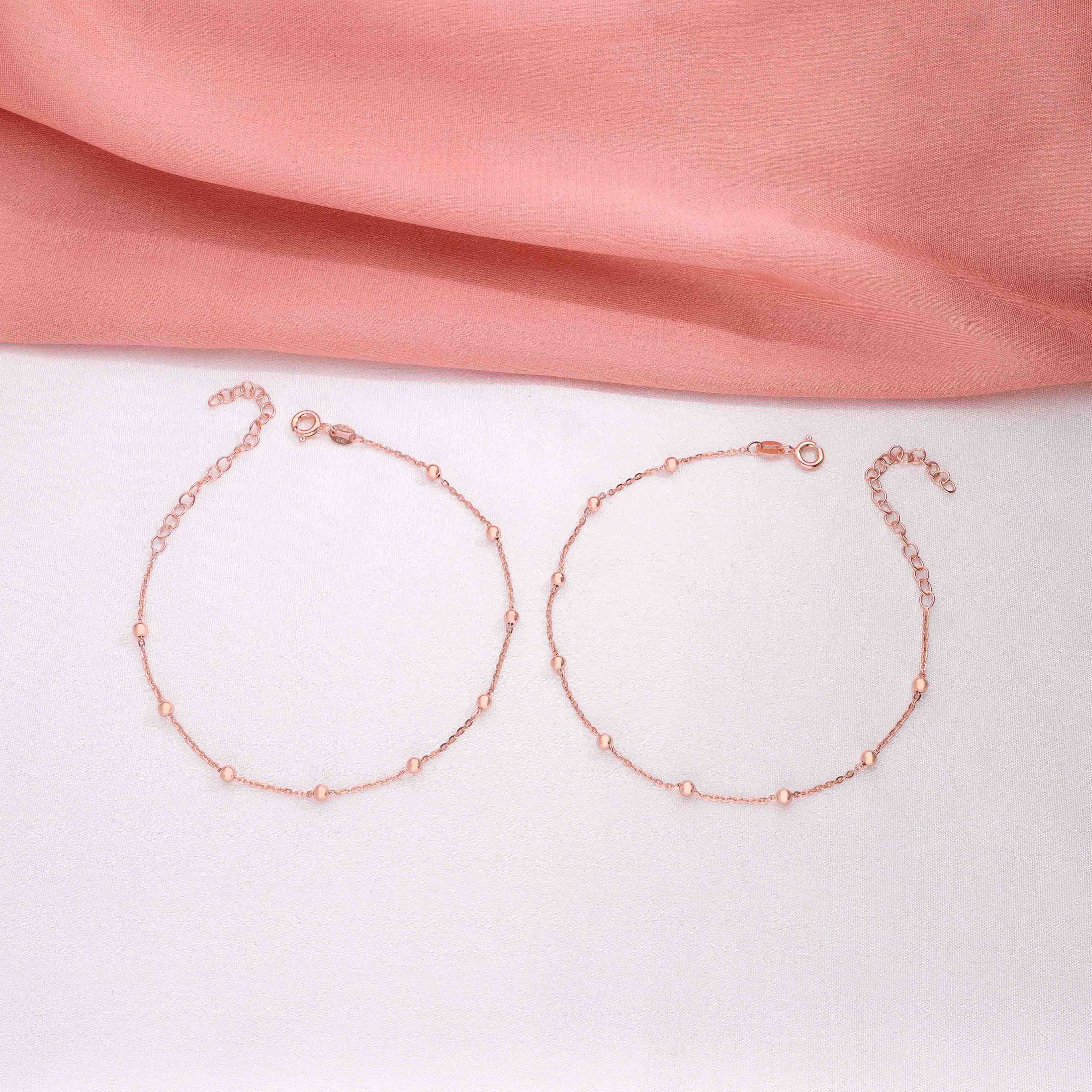 Rose Gold Spheres Layered Silver Anklet - Image 4