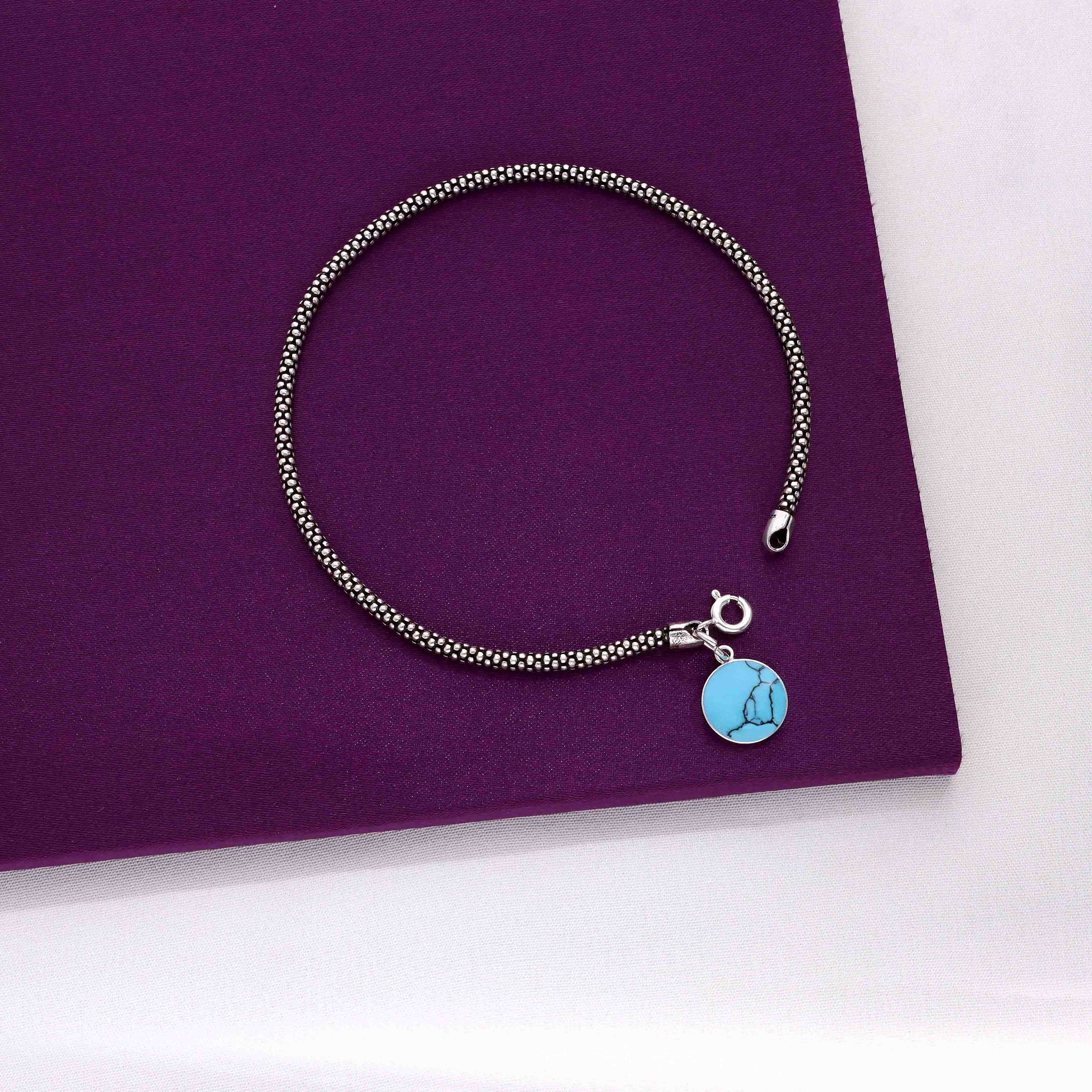 Blue Statement Orb Oxidised Silver Anklet - Image 4