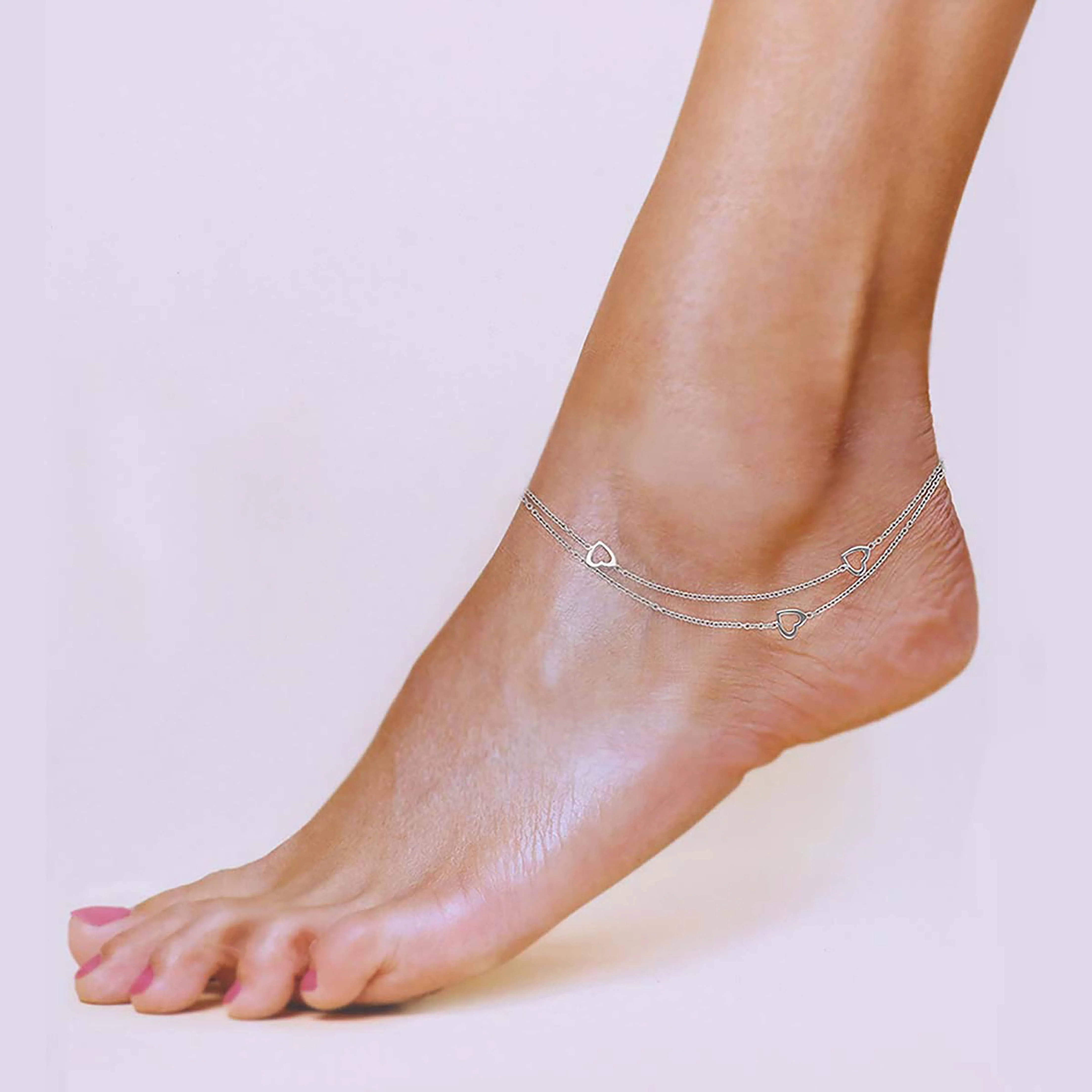 Minimalistic Heart Silver Anklet - Image 2
