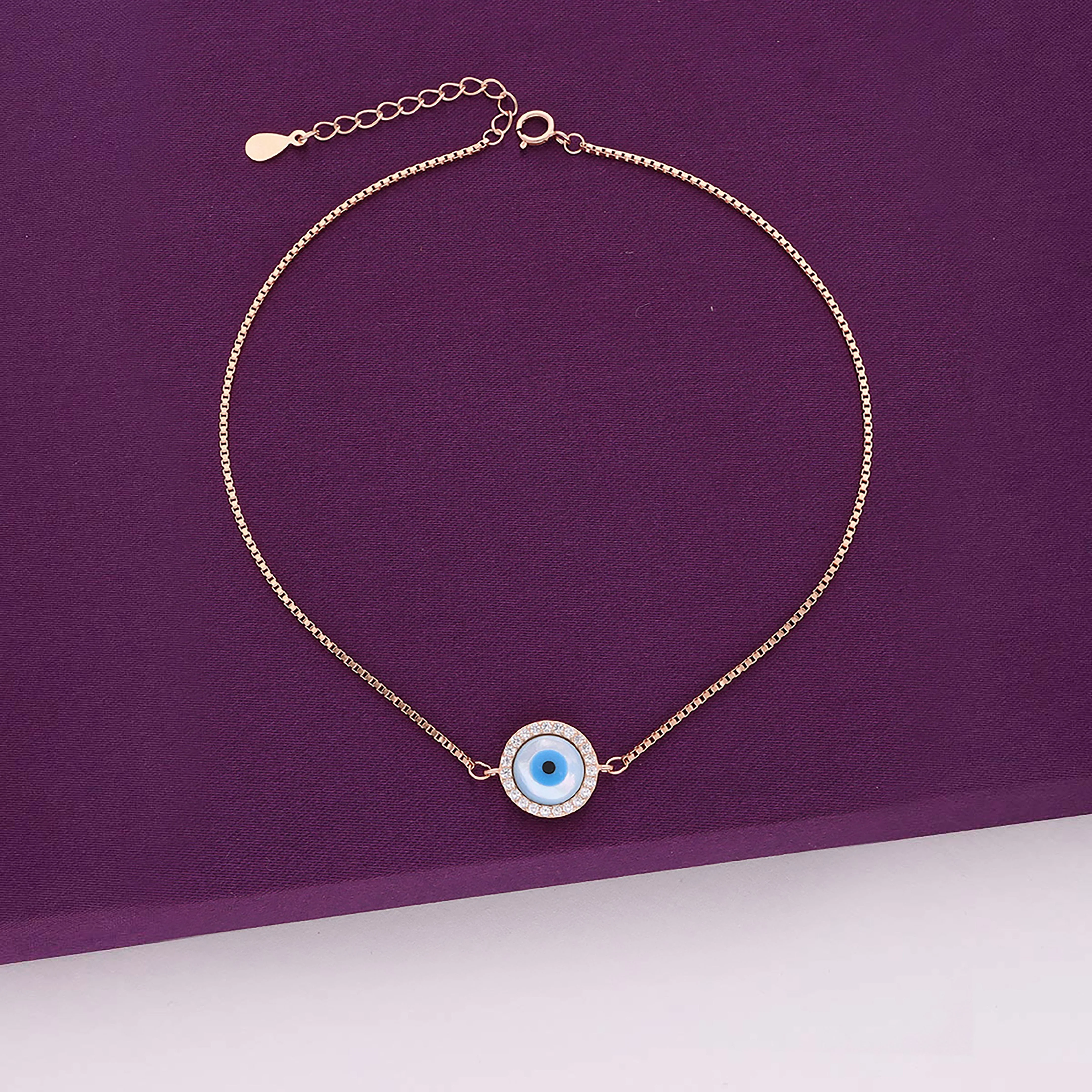 Minimalistic Evil Eye Silver Anklet - Image 2