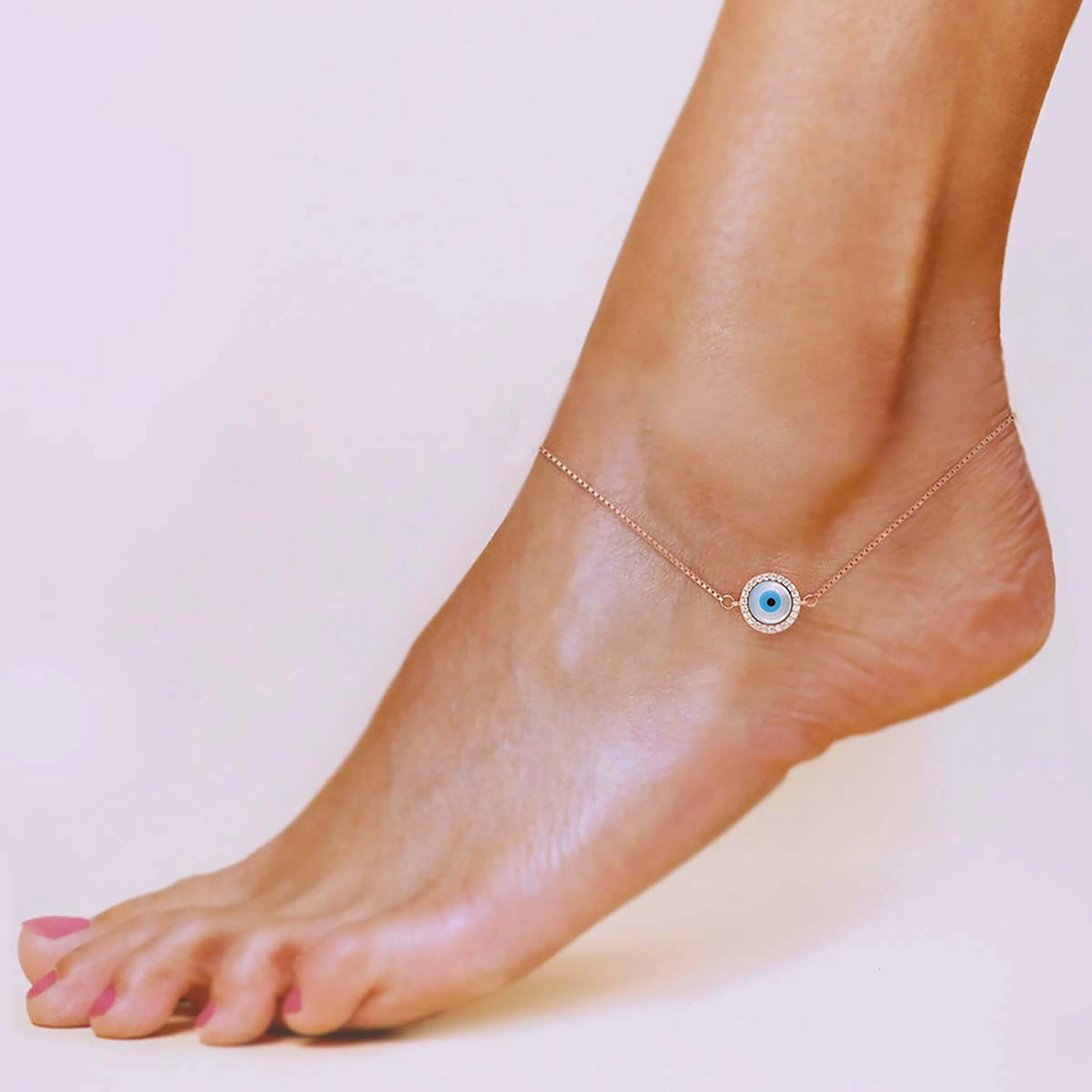 Minimalistic Evil Eye Silver Anklet - Image 4