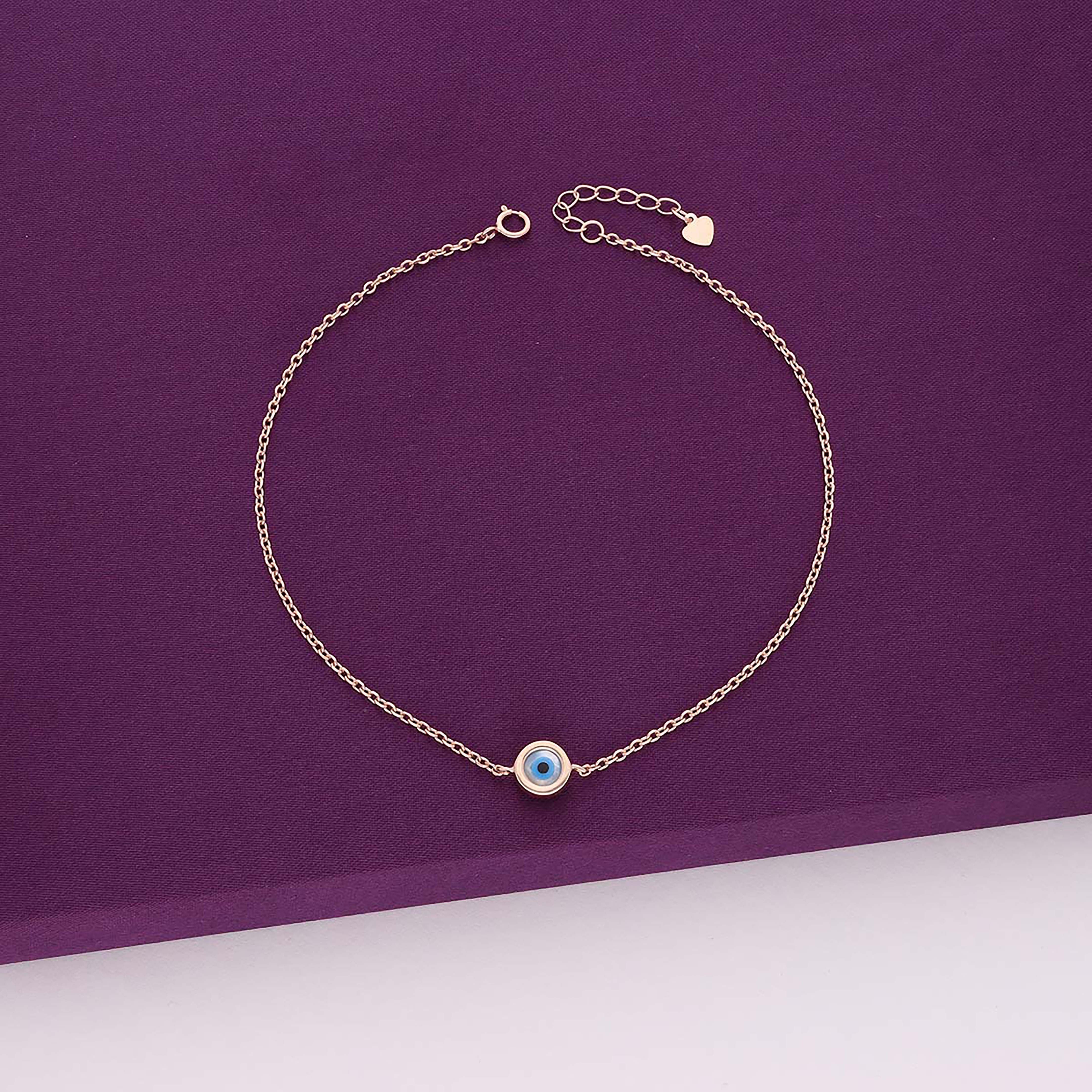Simple Single Evil Eye Silver Anklet - Image 2