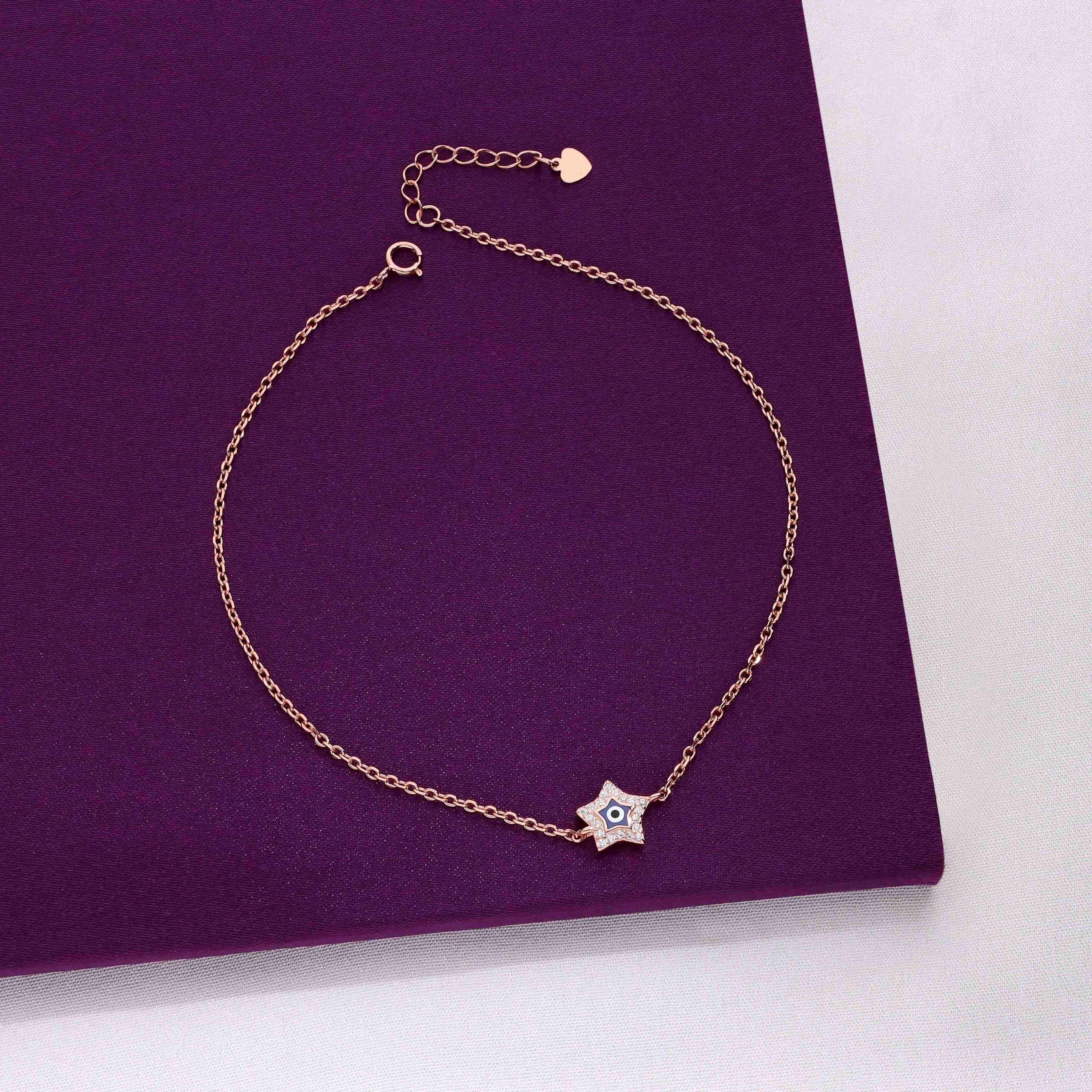 Minimalistic Star Evil Eye Silver Anklet - Image 2