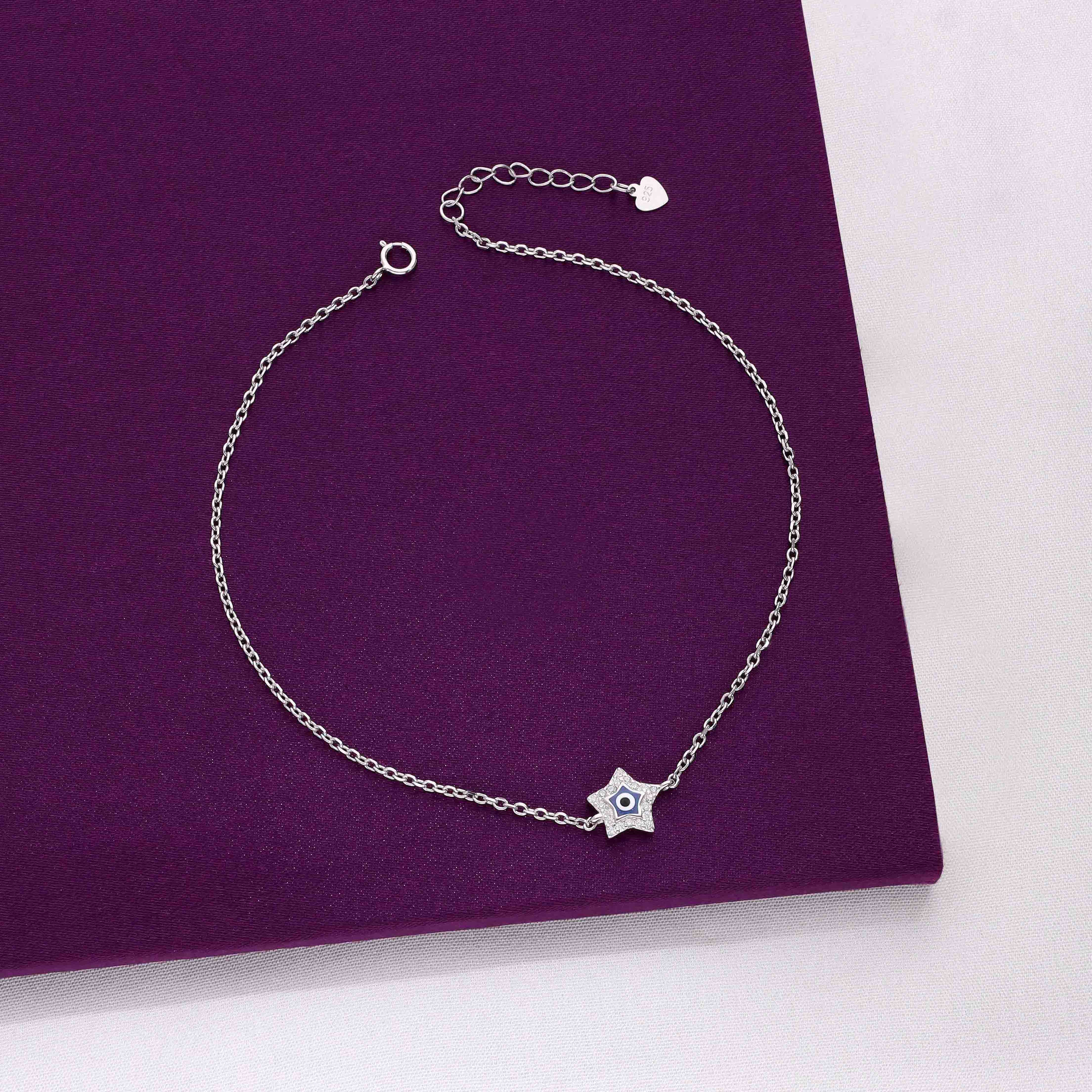 Minimalistic Star Evil Eye Silver Anklet - Image 7