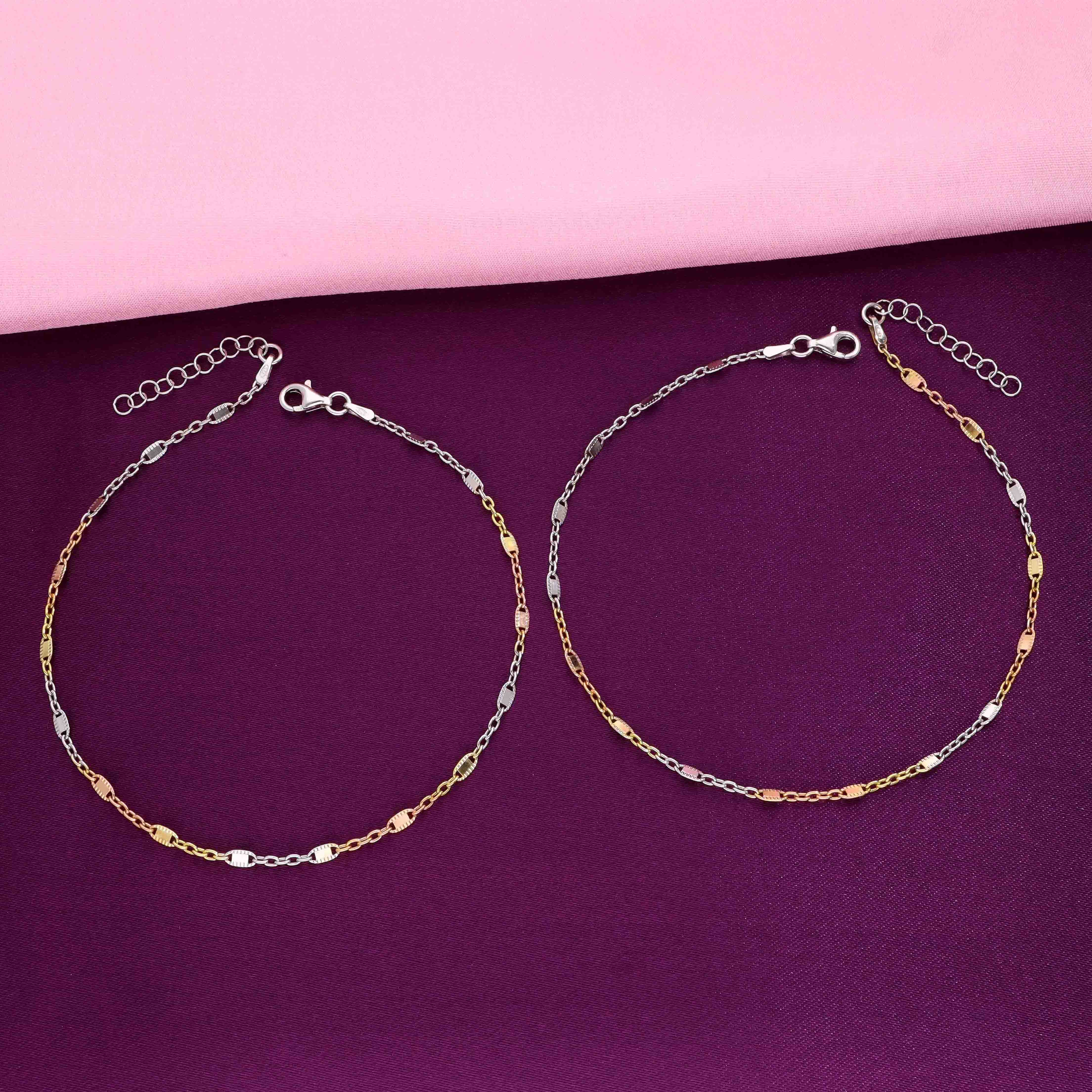 Sterling Silver Tri-Tone Beads Anklet - Image 5