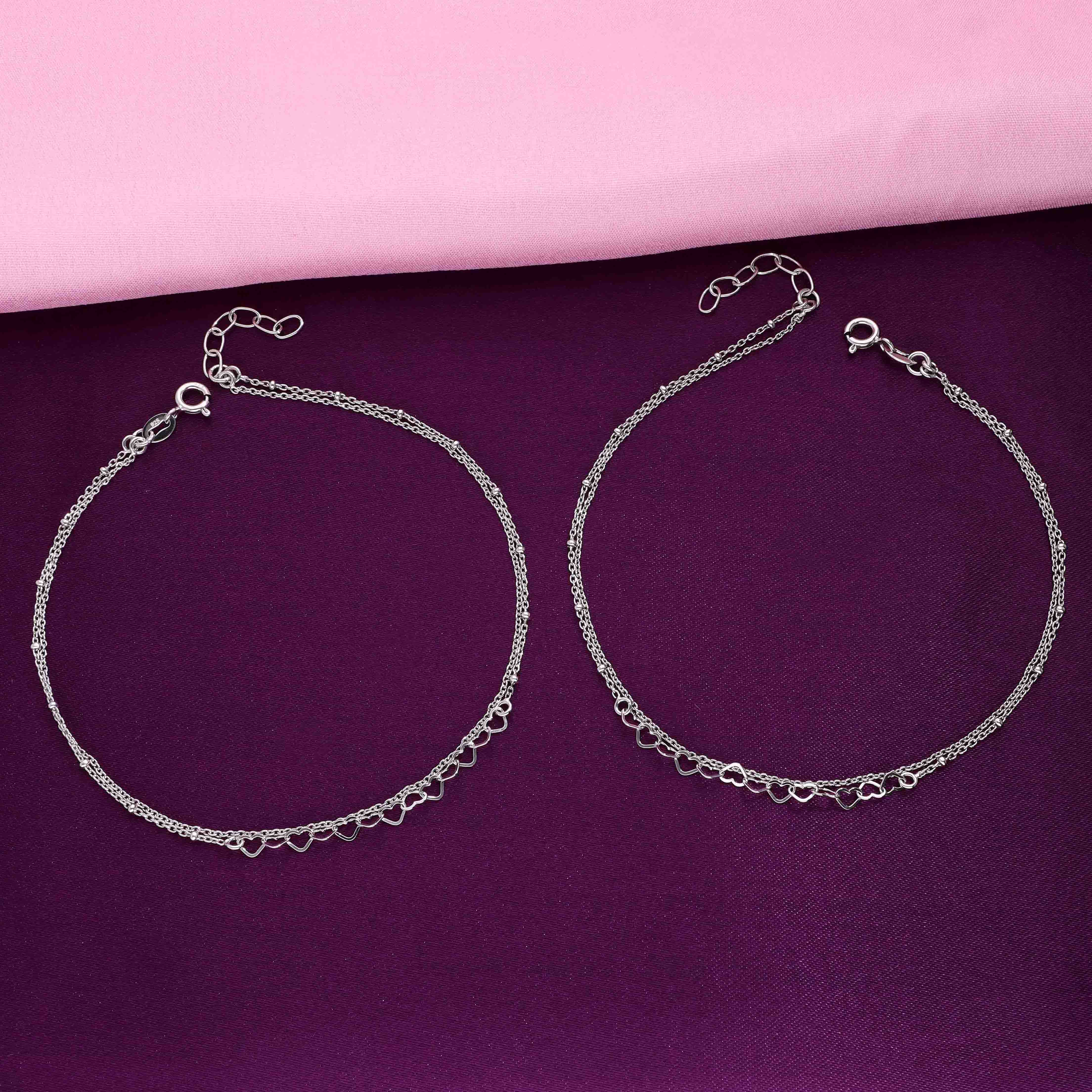 Sterling Silver Heart Layered Anklet - Image 5