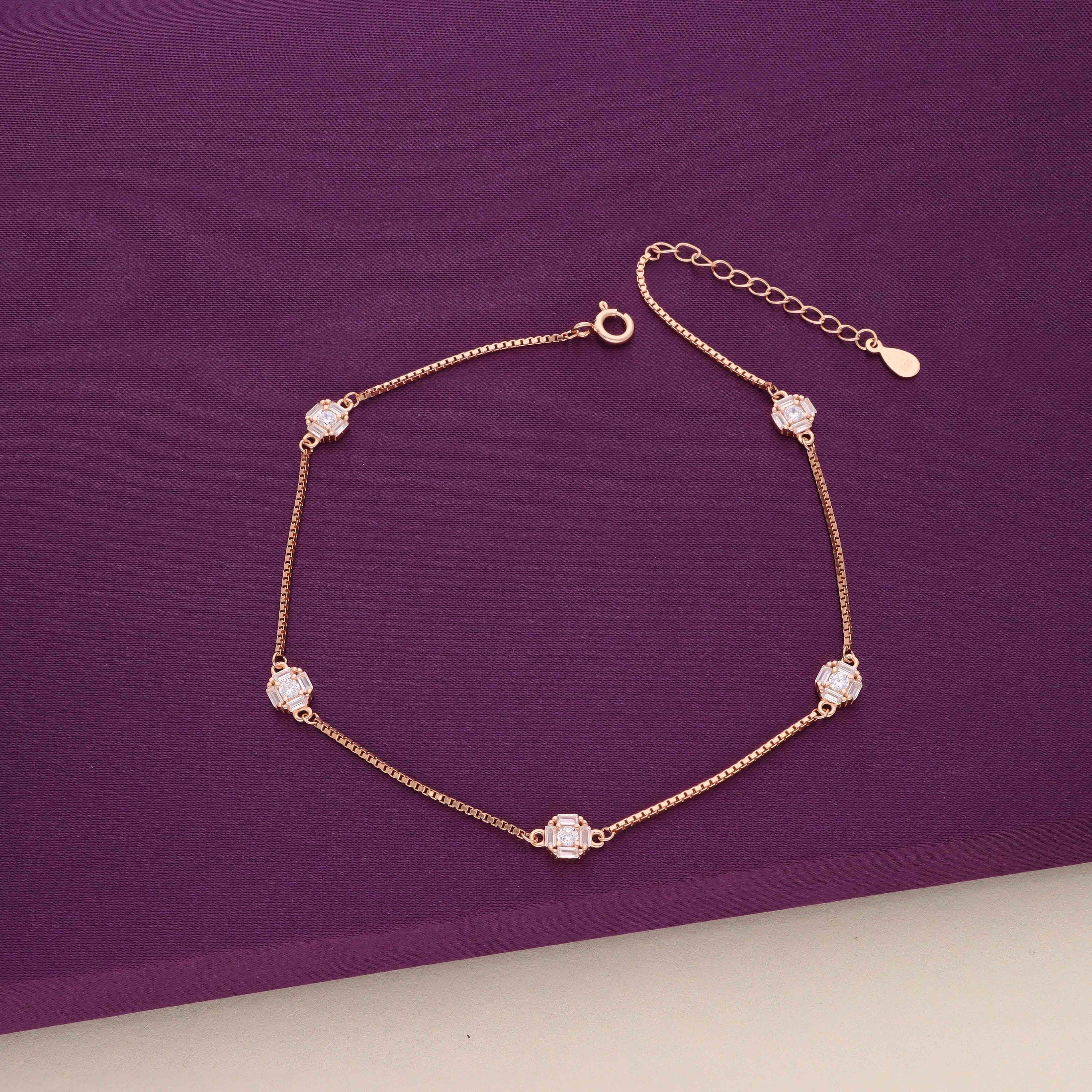 Sterling Silver Minimalistic Zircon Anklet - Image 2