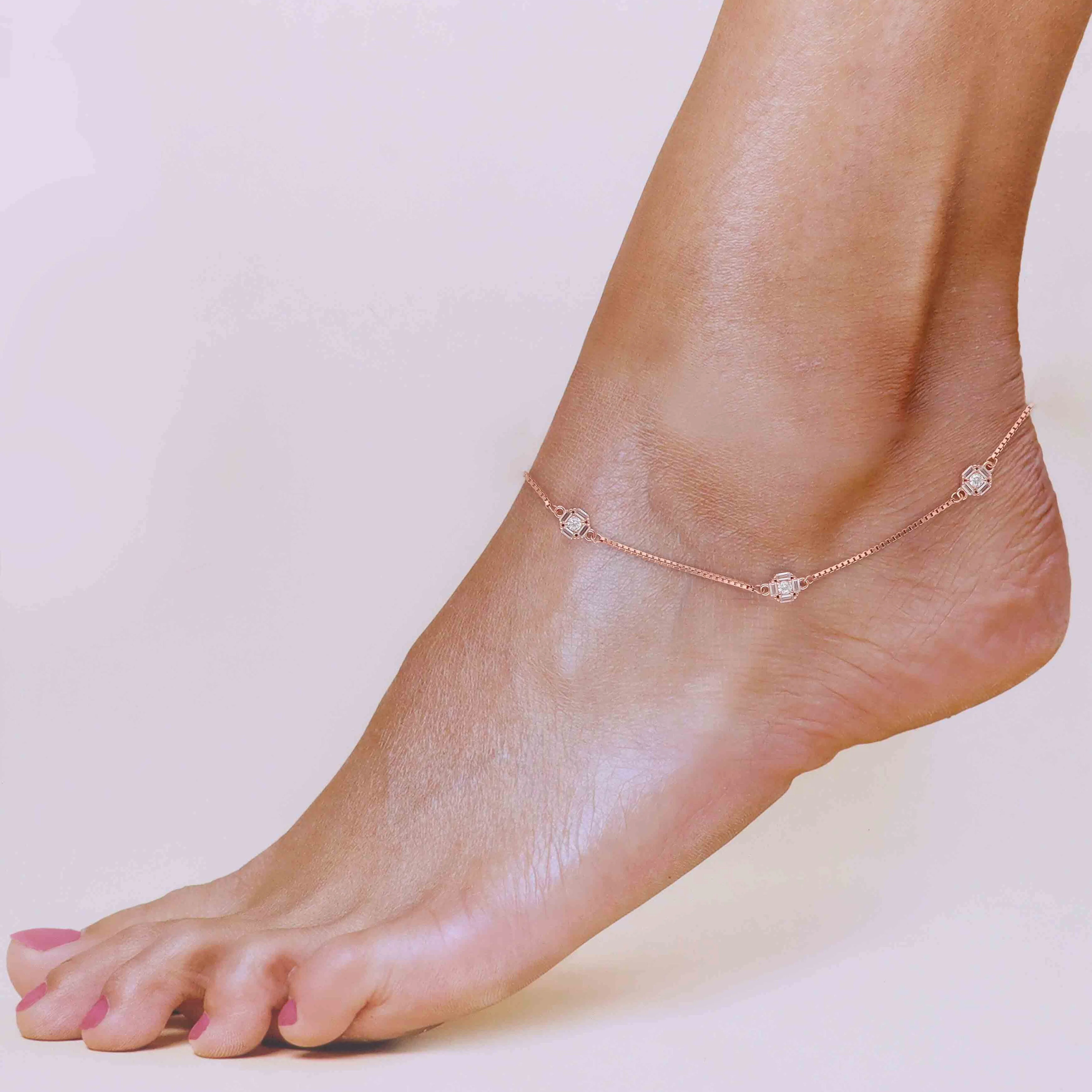 Sterling Silver Minimalistic Zircon Anklet - Image 4