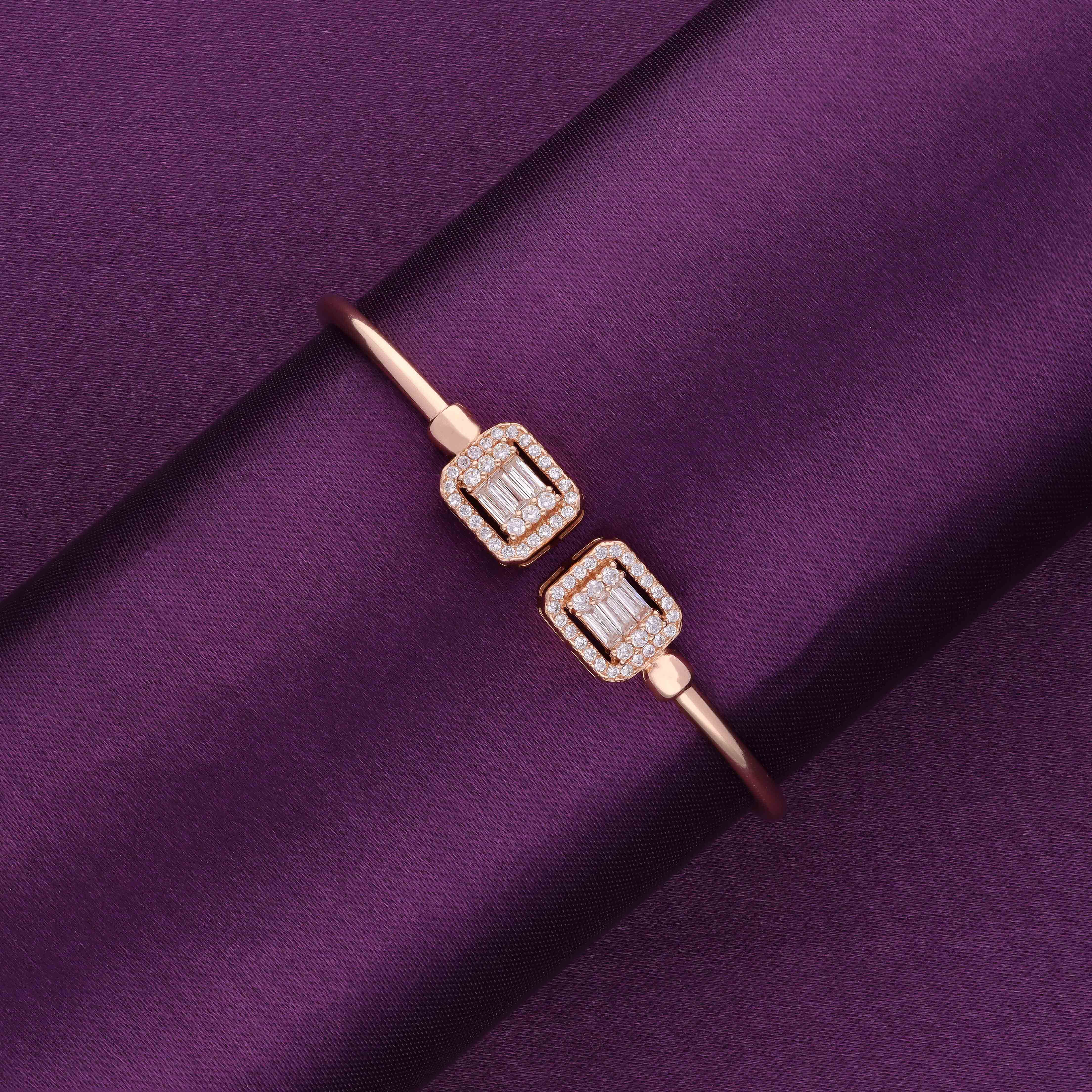 Stunning Square Baguettes Rose Gold Bangle Bracelet - Image 2