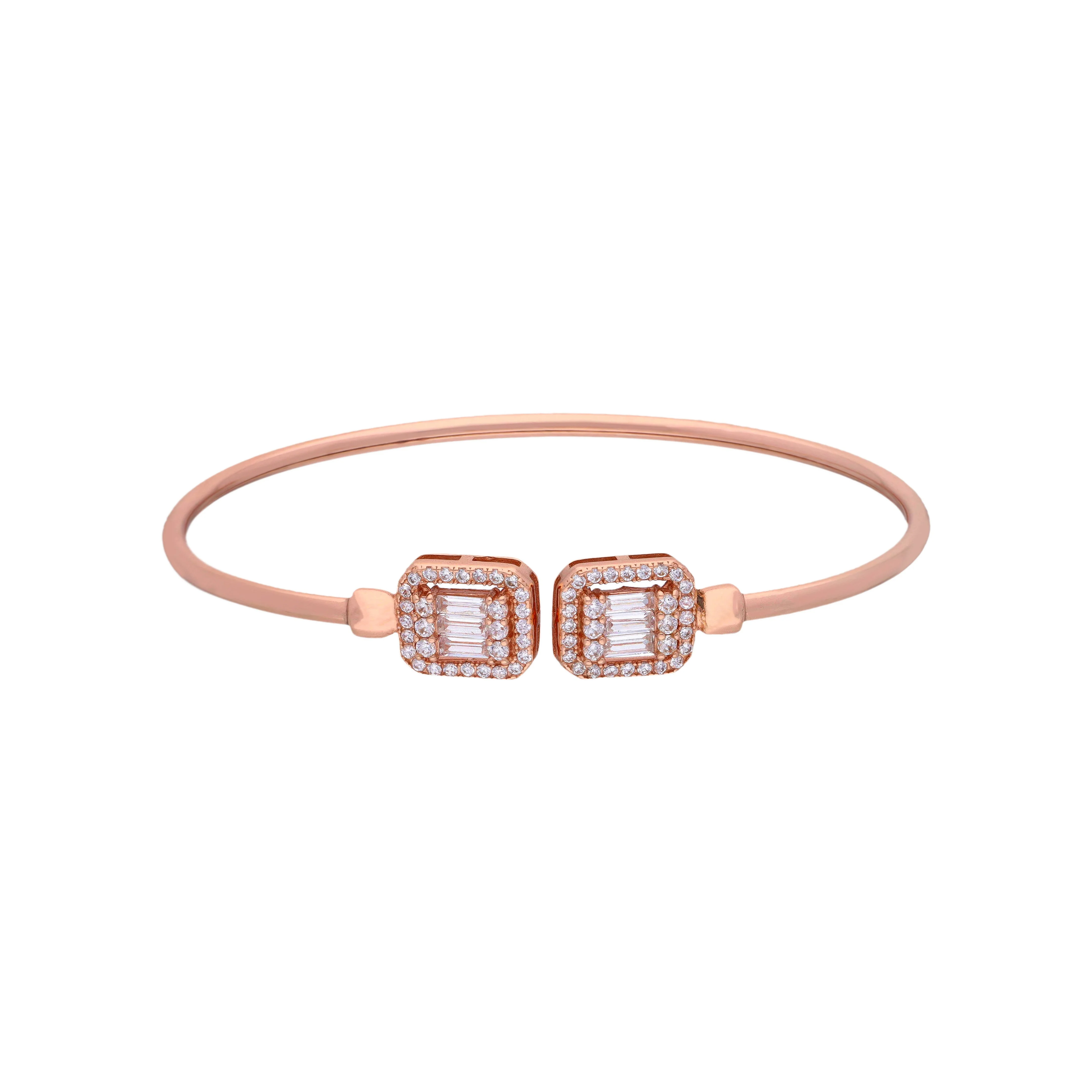 Stunning Square Baguettes Rose Gold Bangle Bracelet - Image 3