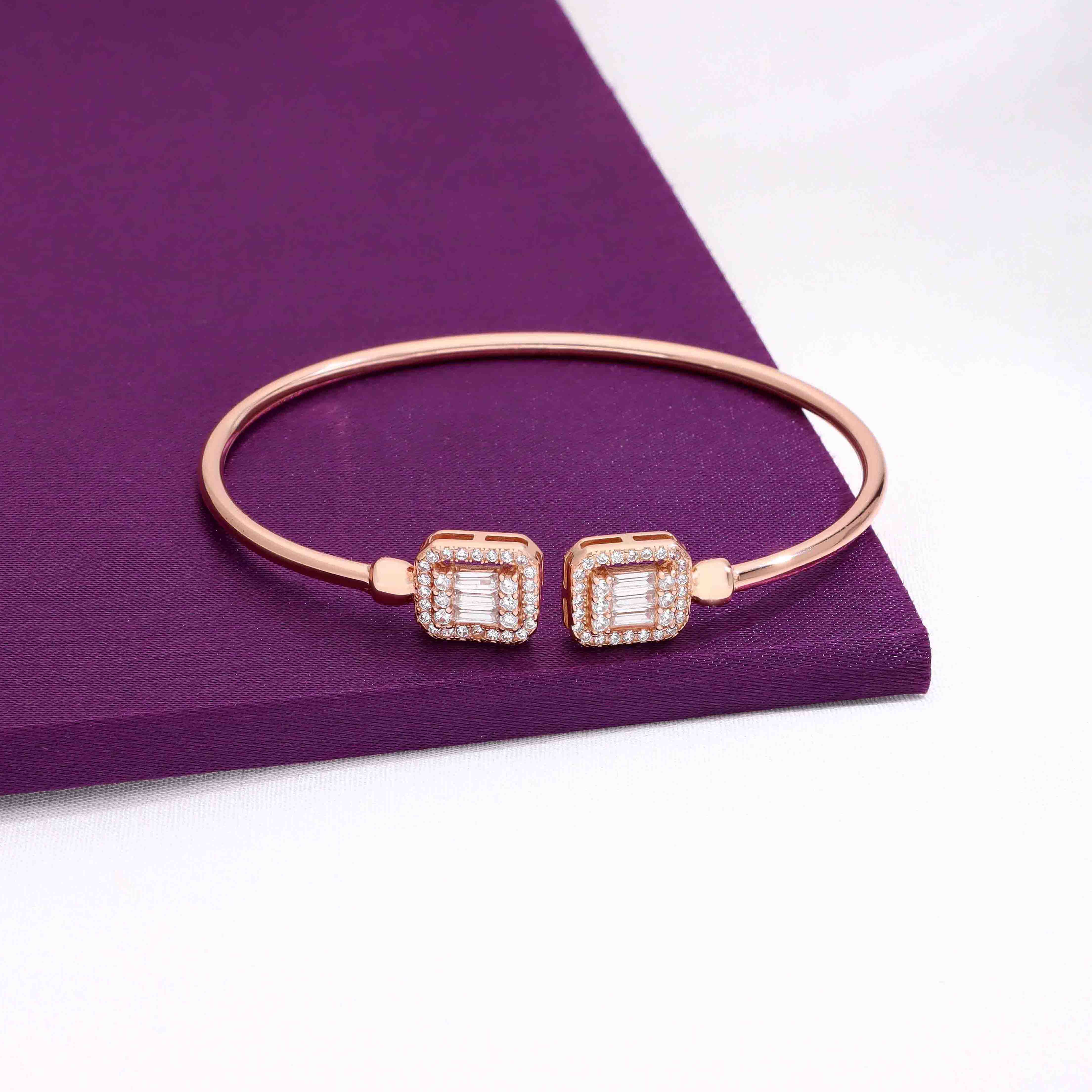 Stunning Square Baguettes Rose Gold Bangle Bracelet - Image 5