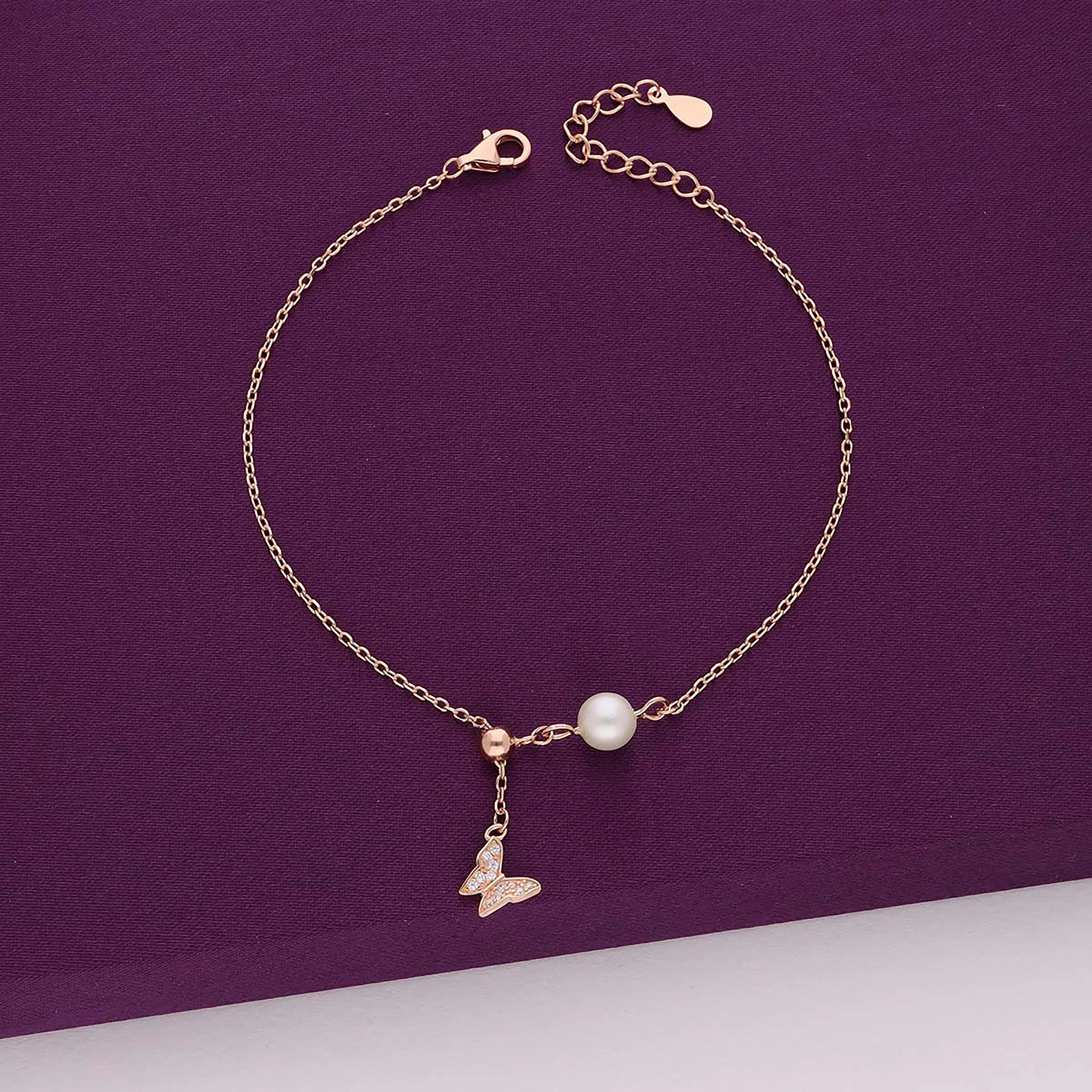 Sterling Silver Bejewelled Butterfly Pearl Charm Bracelet - Image 2