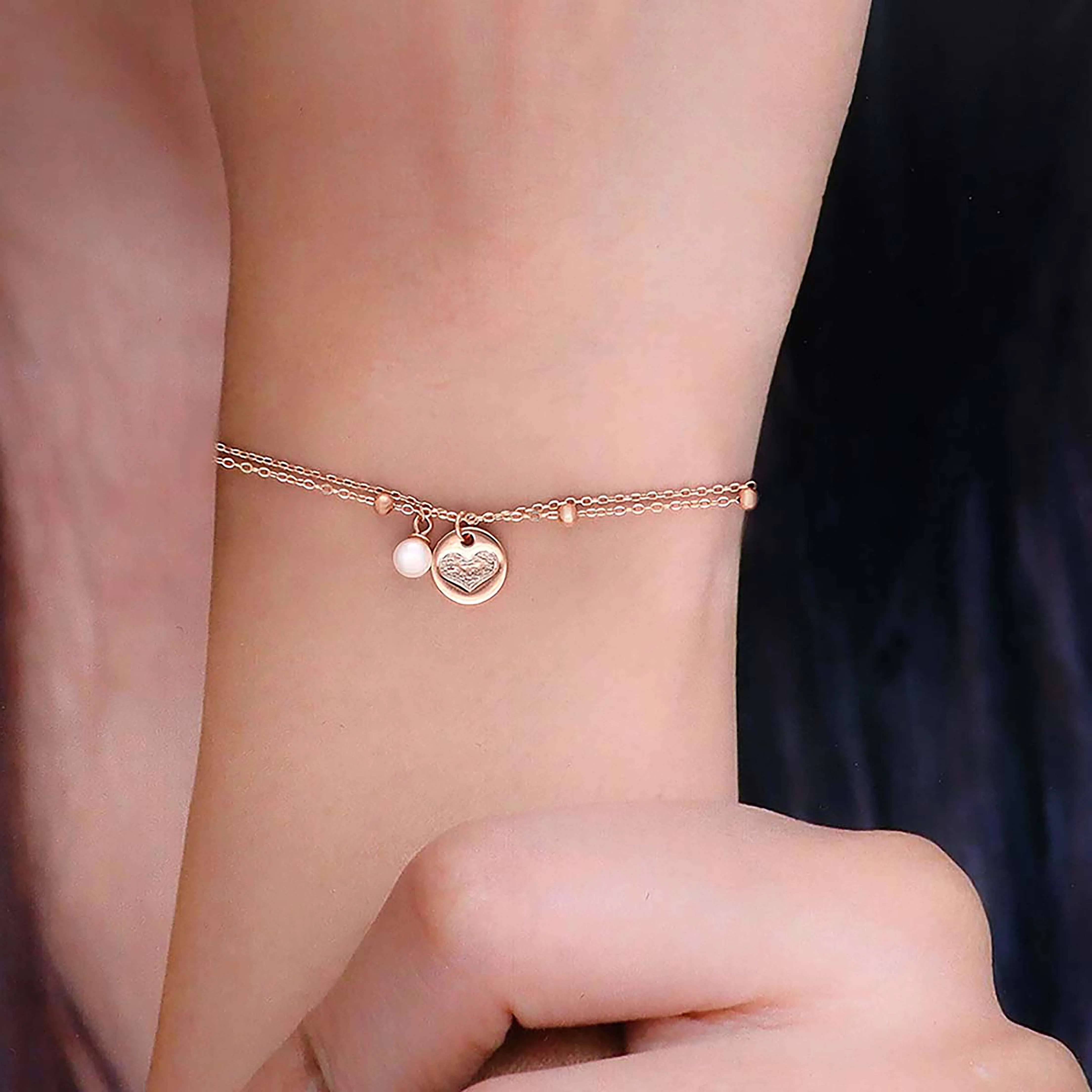 Sterling Silver Hearts & Pearl Charm Bracelet - Image 4