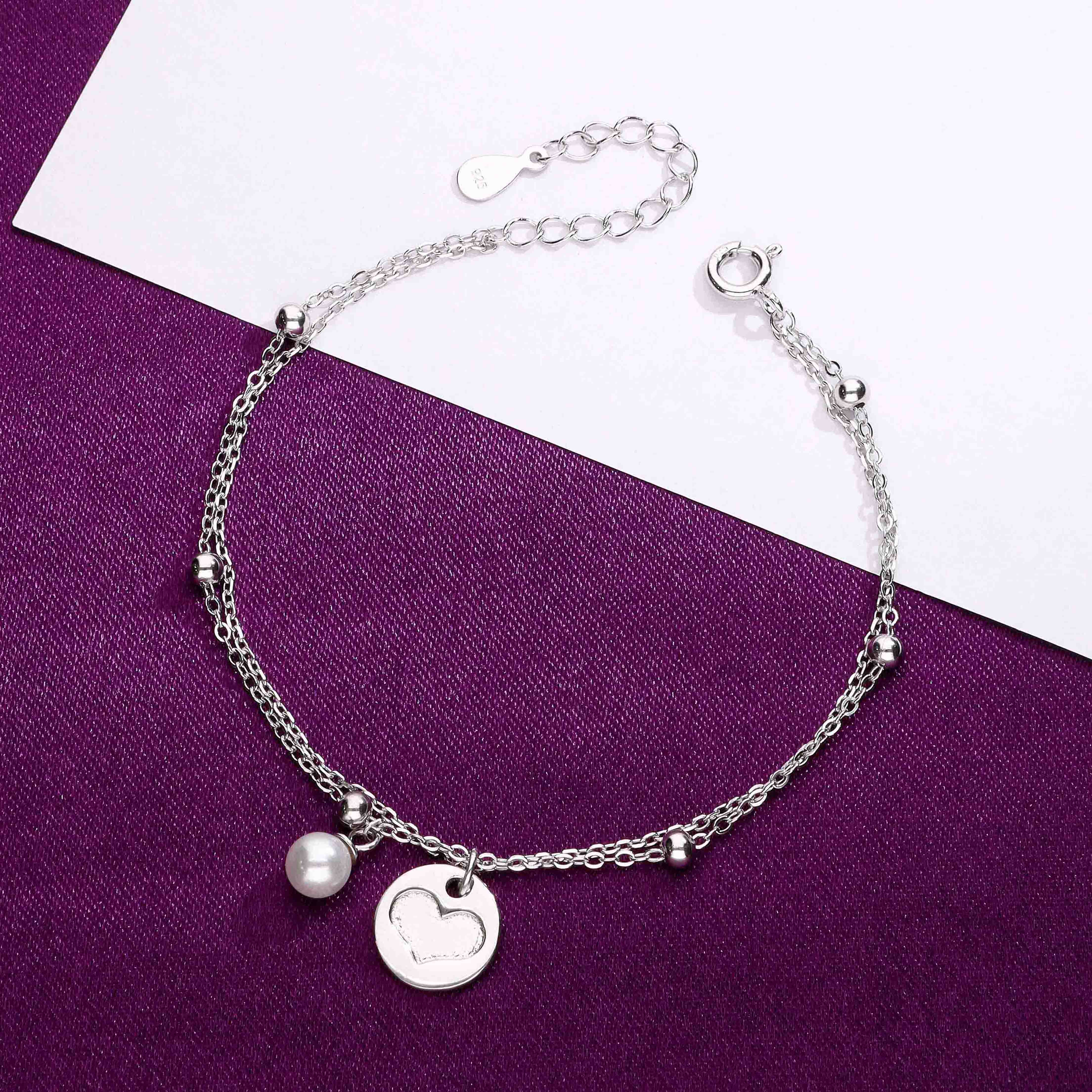 Sterling Silver Hearts & Pearl Charm Bracelet - Image 7
