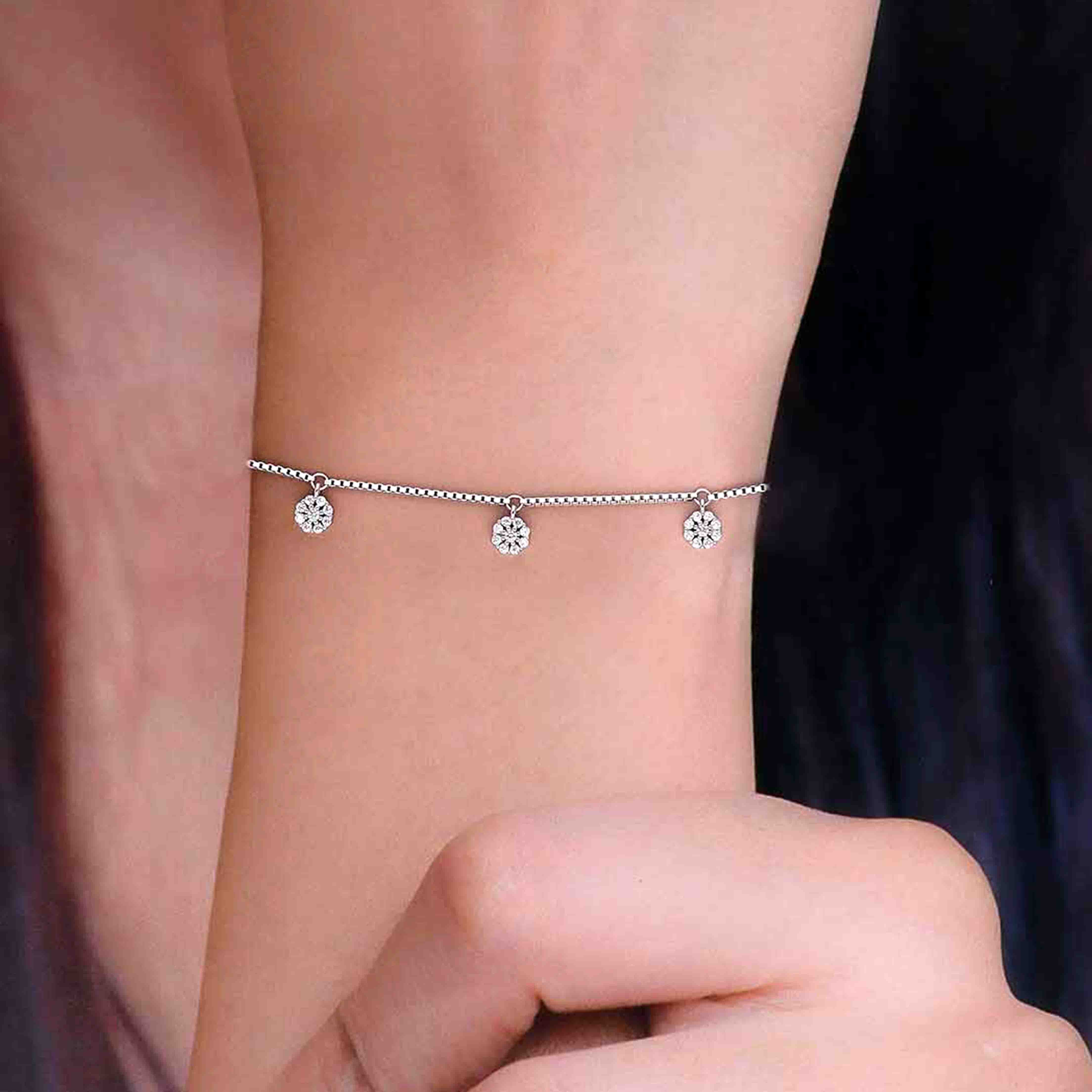 Sterling Silver Floral Zircon Charm Bracelet - Image 2