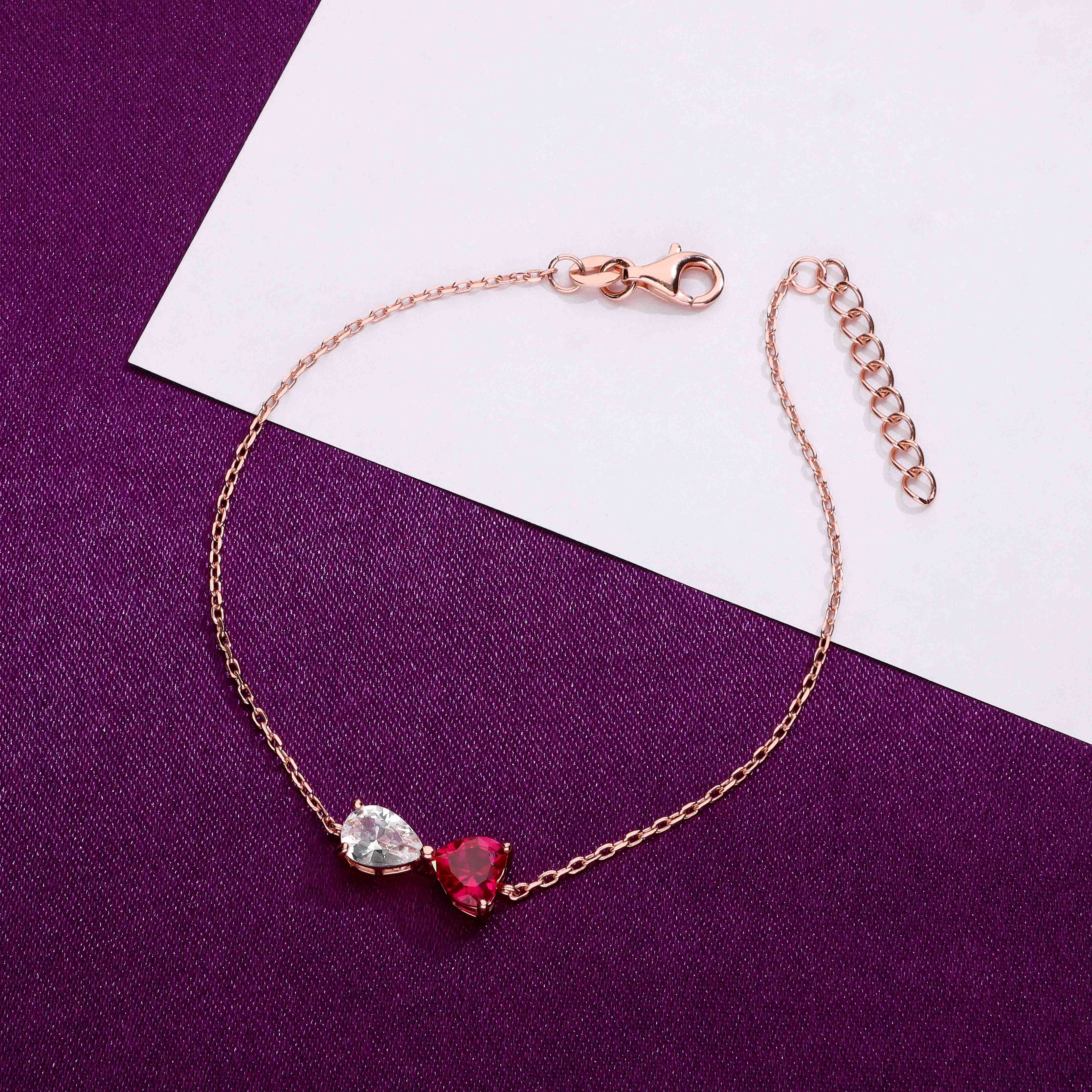 Red Heart Solitaire Silver Casual Bracelet - Image 2