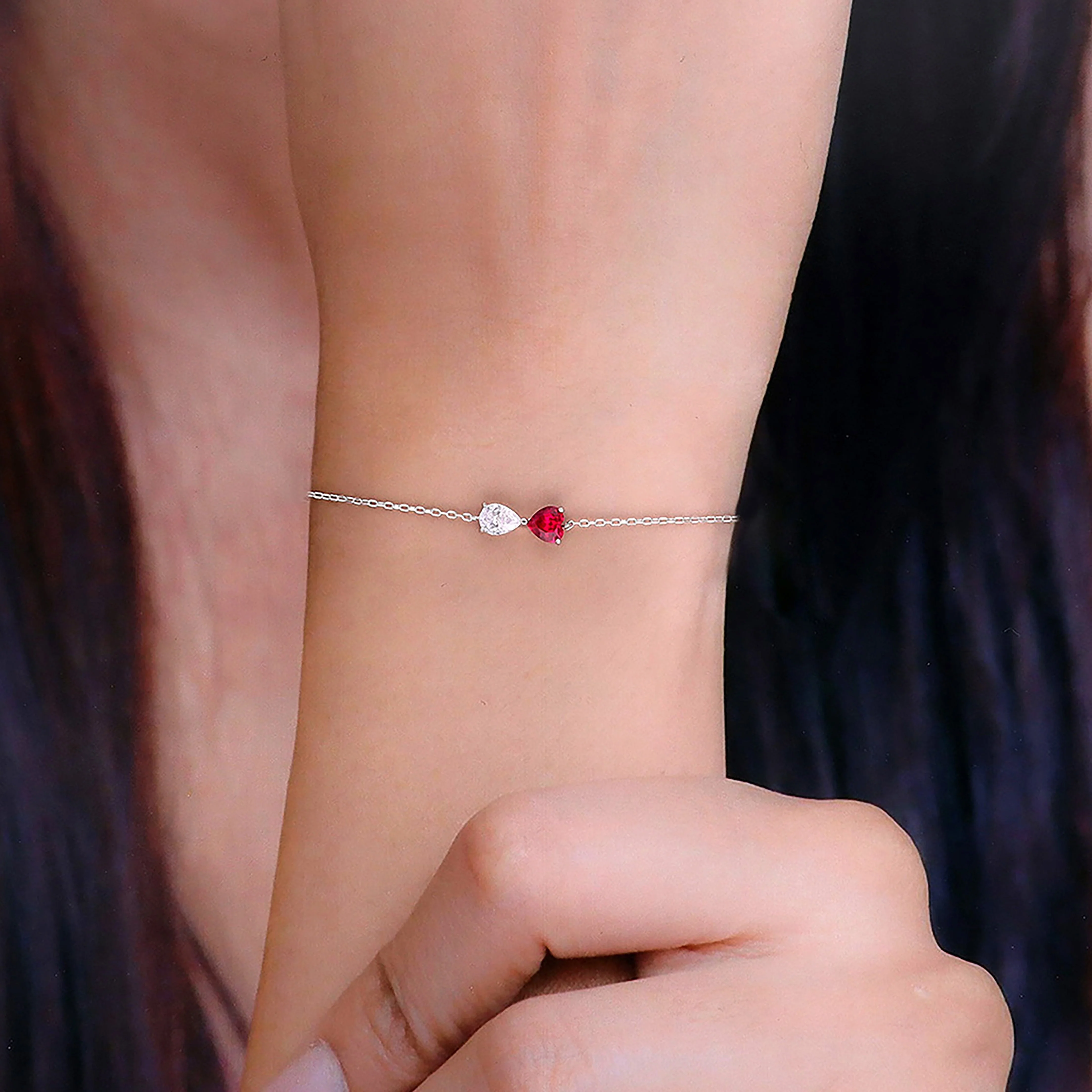 Red Heart Solitaire Silver Casual Bracelet - Image 3