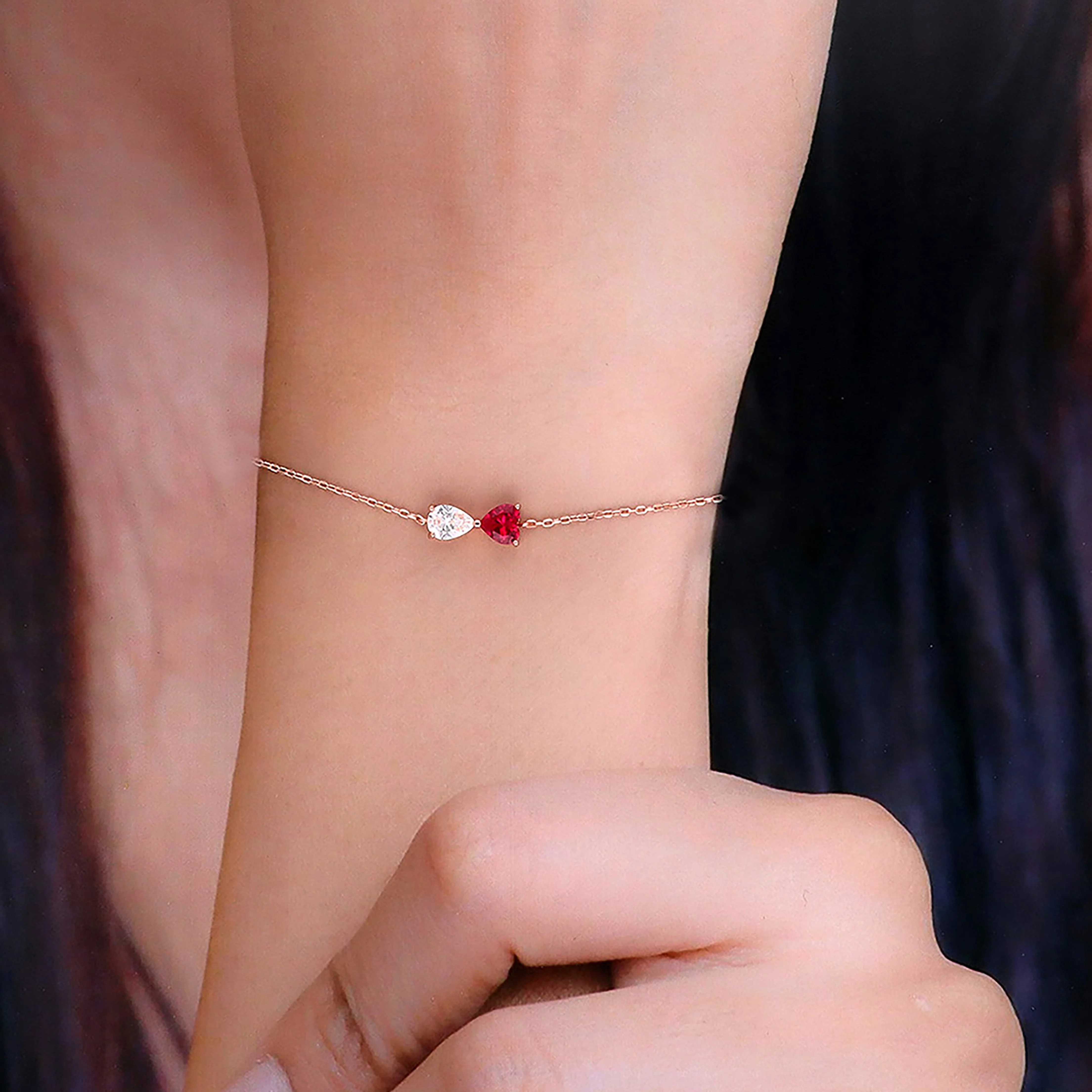 Red Heart Solitaire Silver Casual Bracelet - Image 4