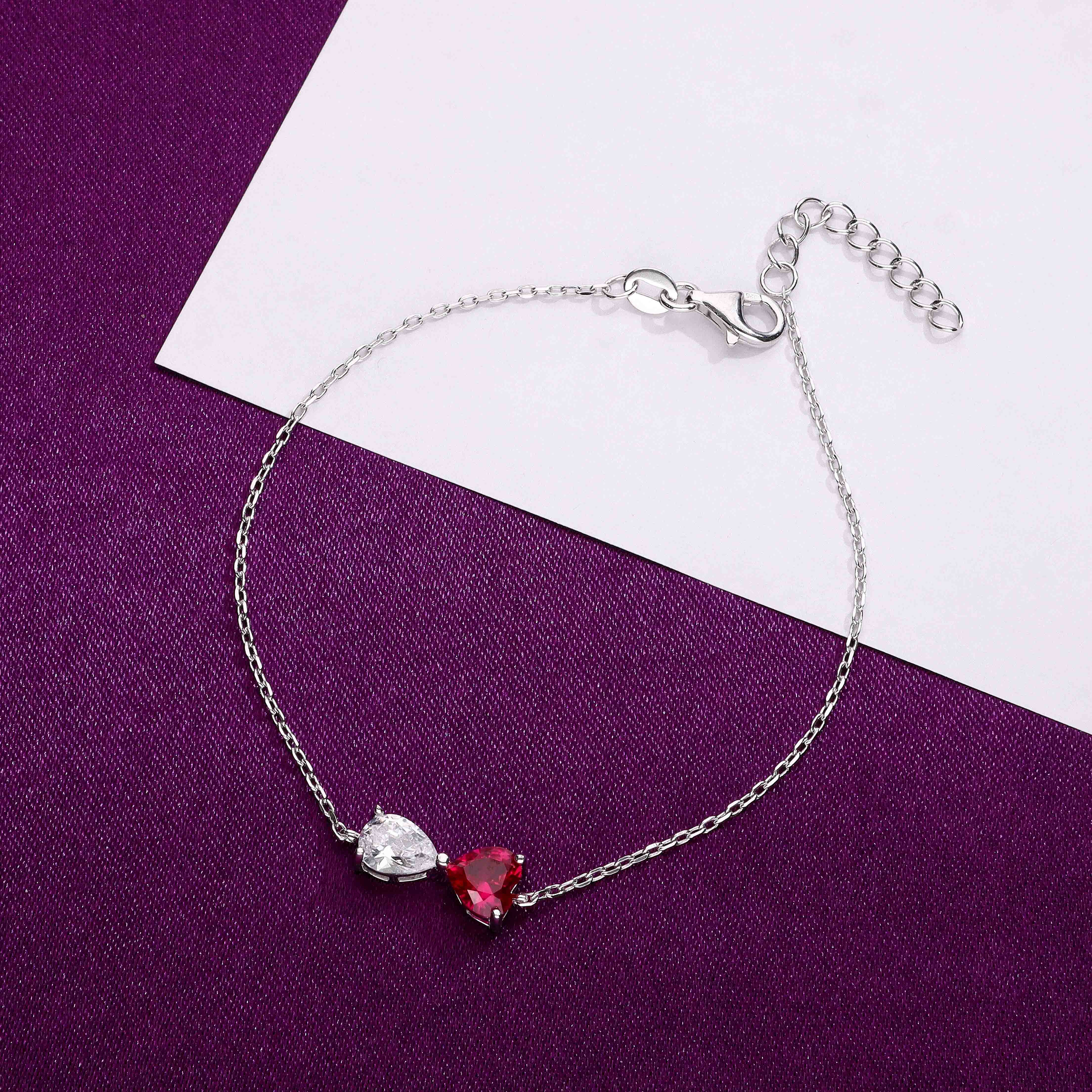 Red Heart Solitaire Silver Casual Bracelet - Image 7