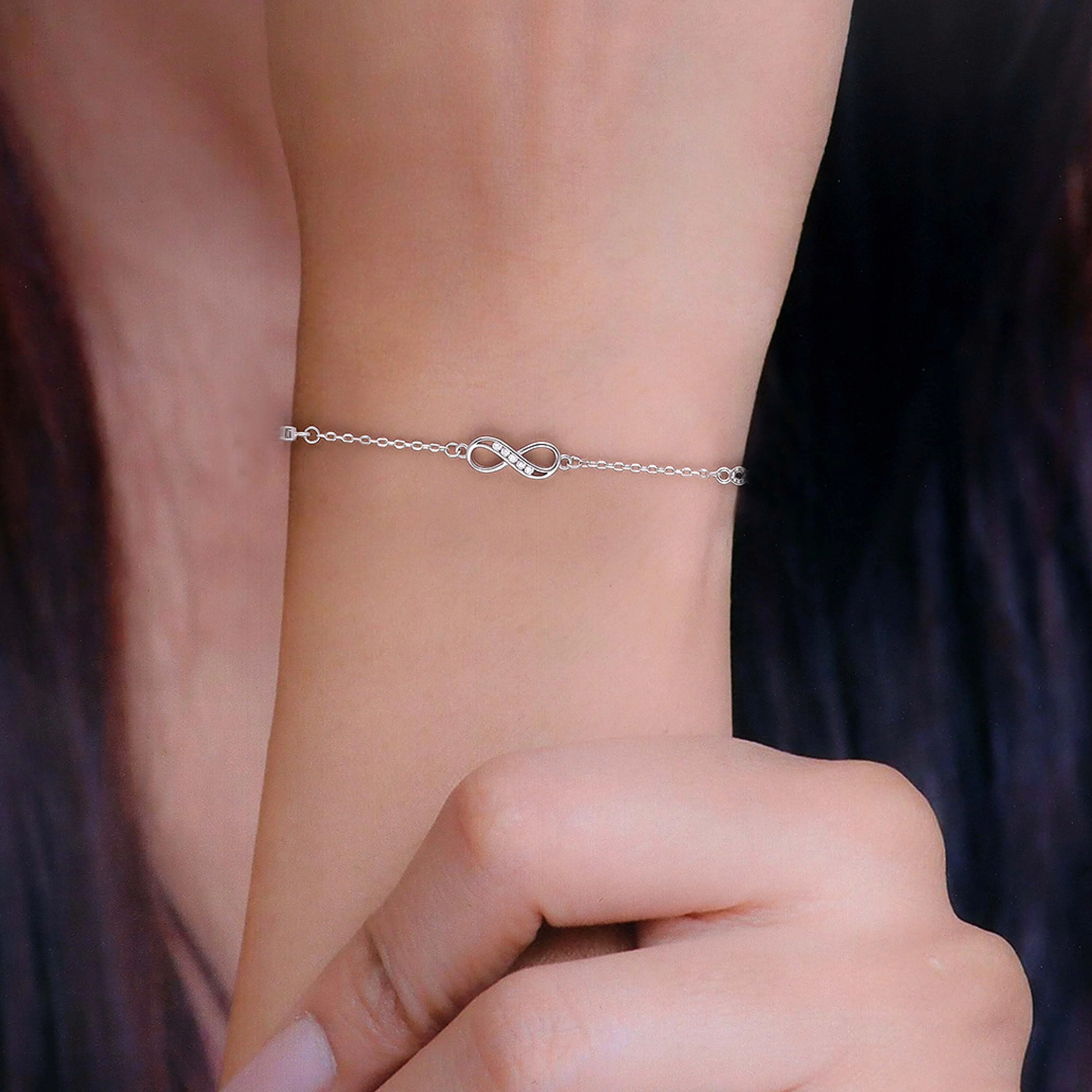 Sterling Silver Zircon Infinity Casual Bracelet - Image 3