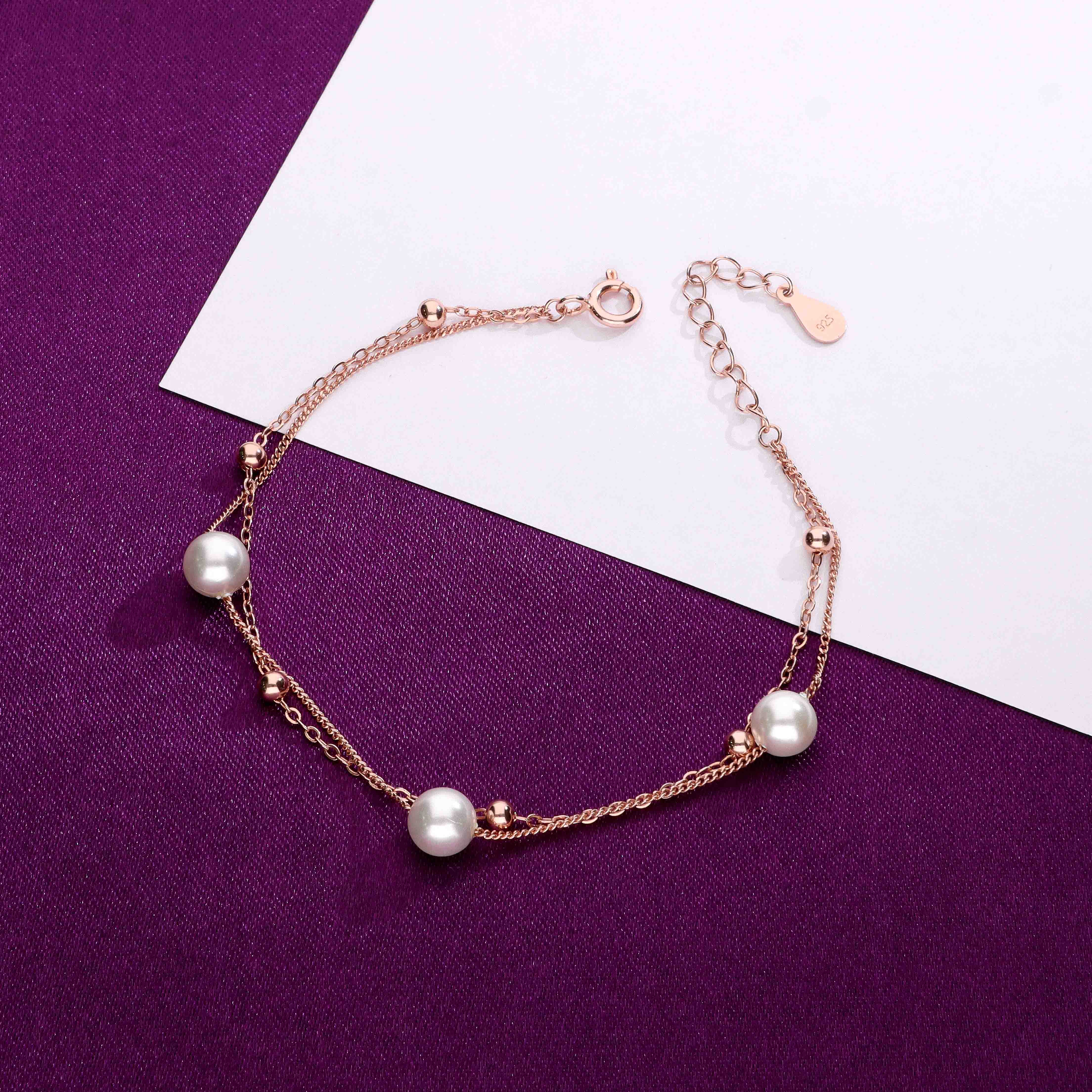 2-Layered Pearl Brilliance Silver Bracelet - Image 2