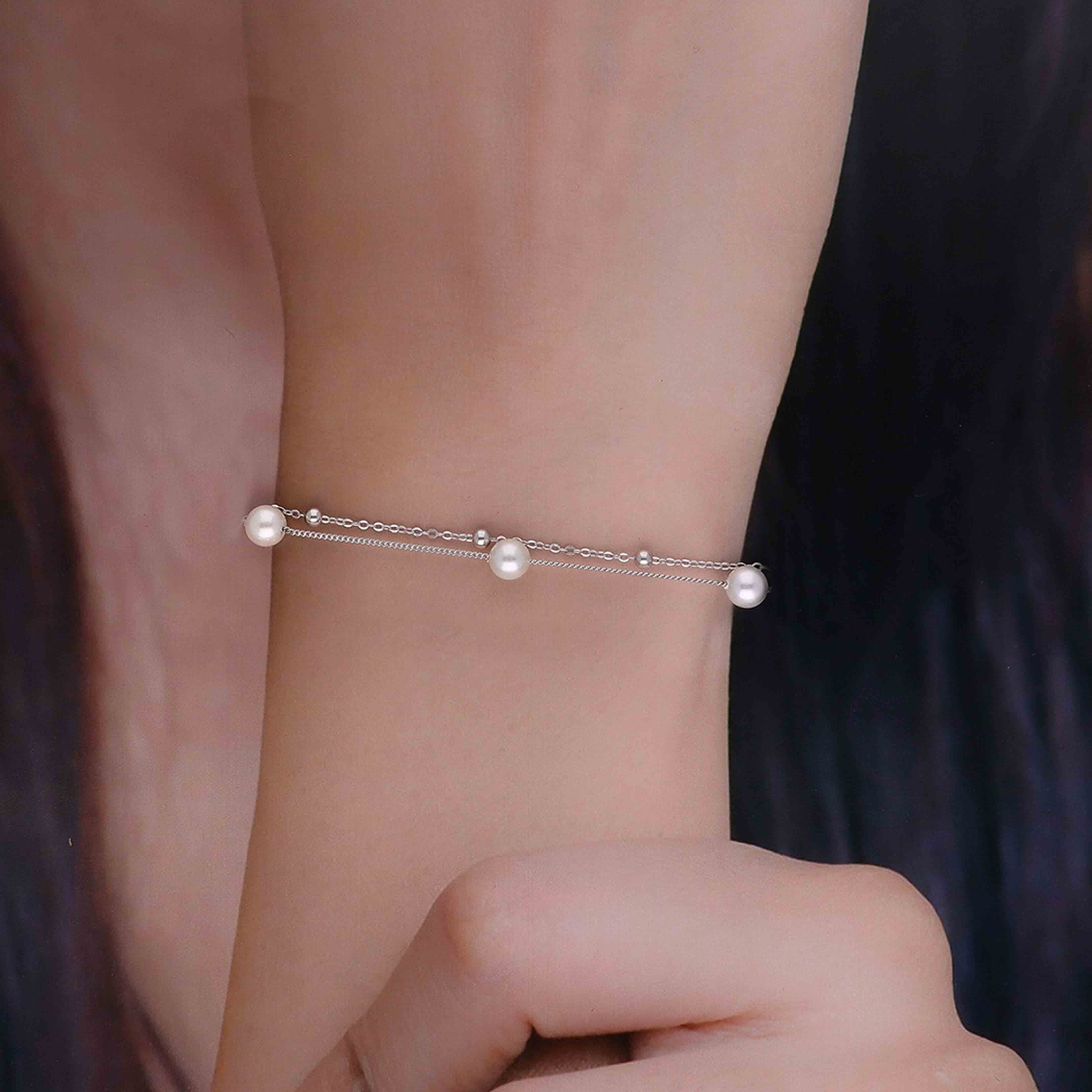2-Layered Pearl Brilliance Silver Bracelet - Image 3