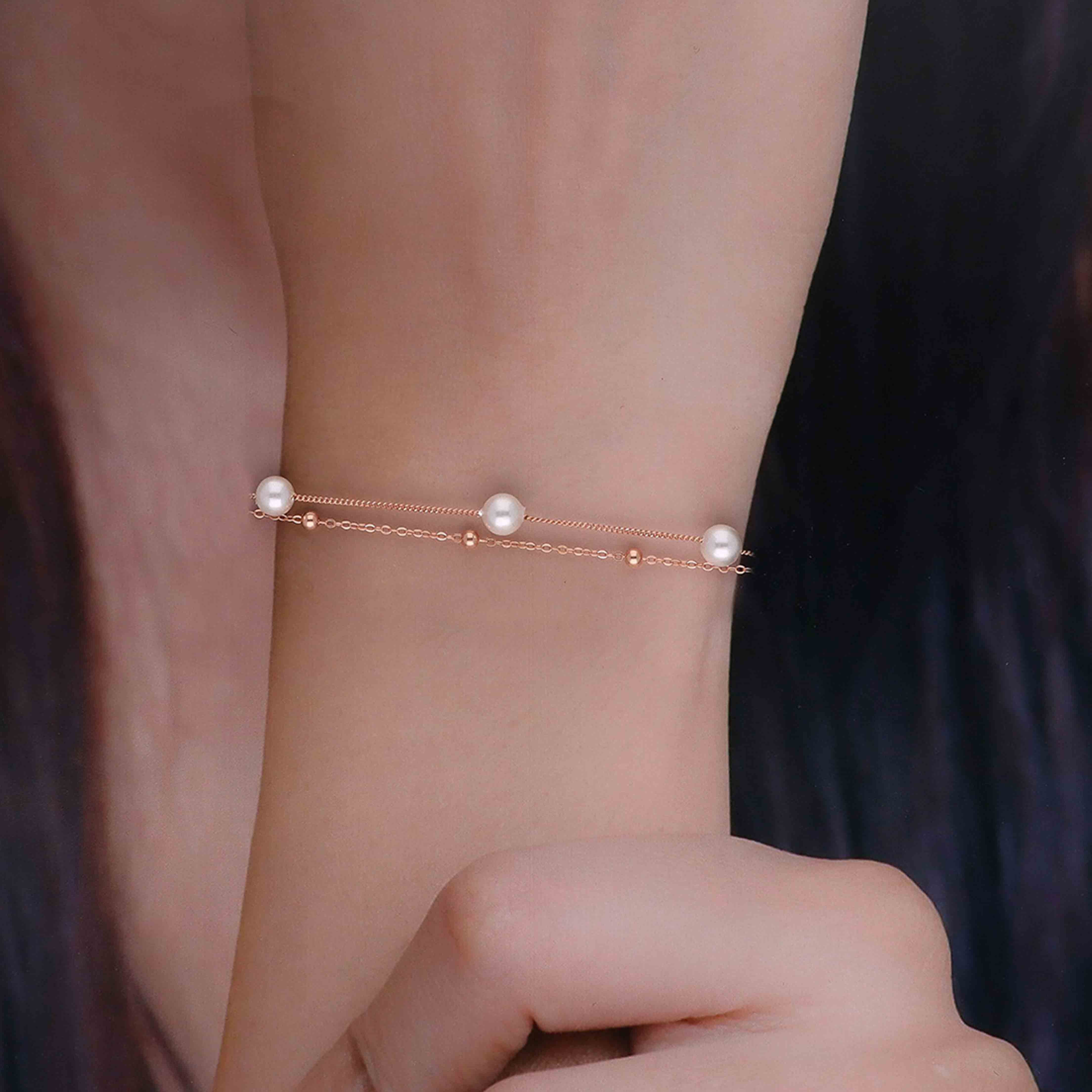 2-Layered Pearl Brilliance Silver Bracelet - Image 4