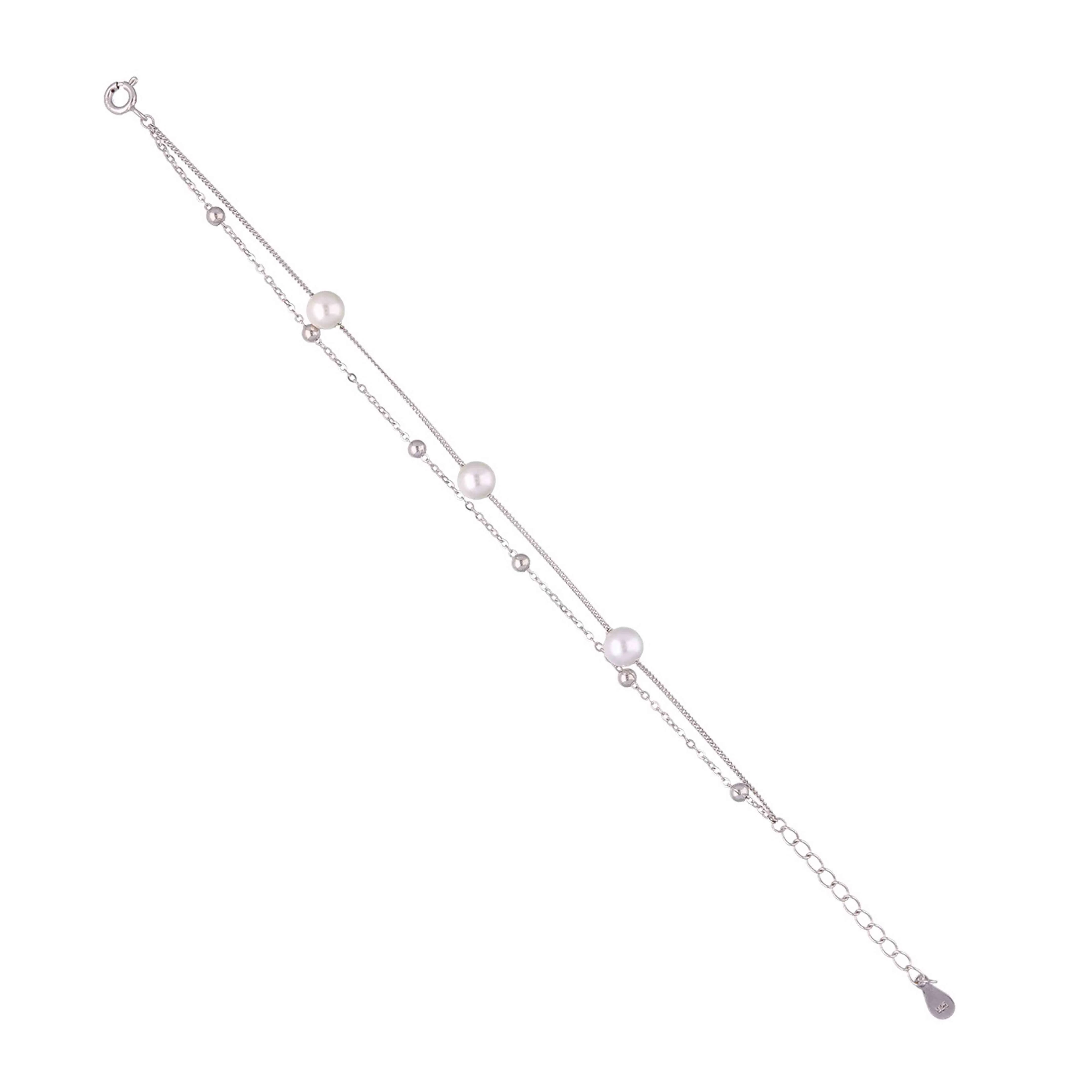 2-Layered Pearl Brilliance Silver Bracelet - Image 5