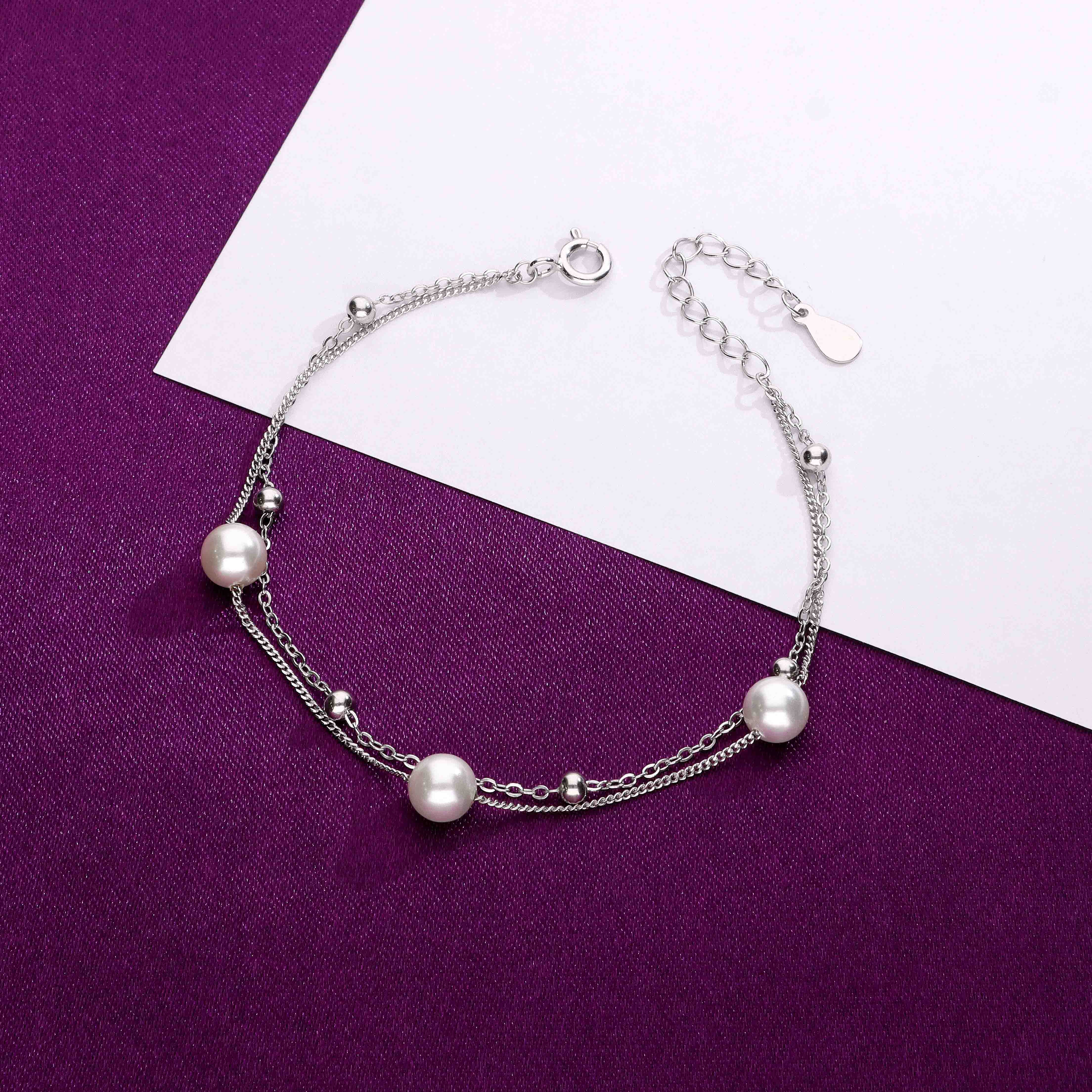 2-Layered Pearl Brilliance Silver Bracelet - Image 7