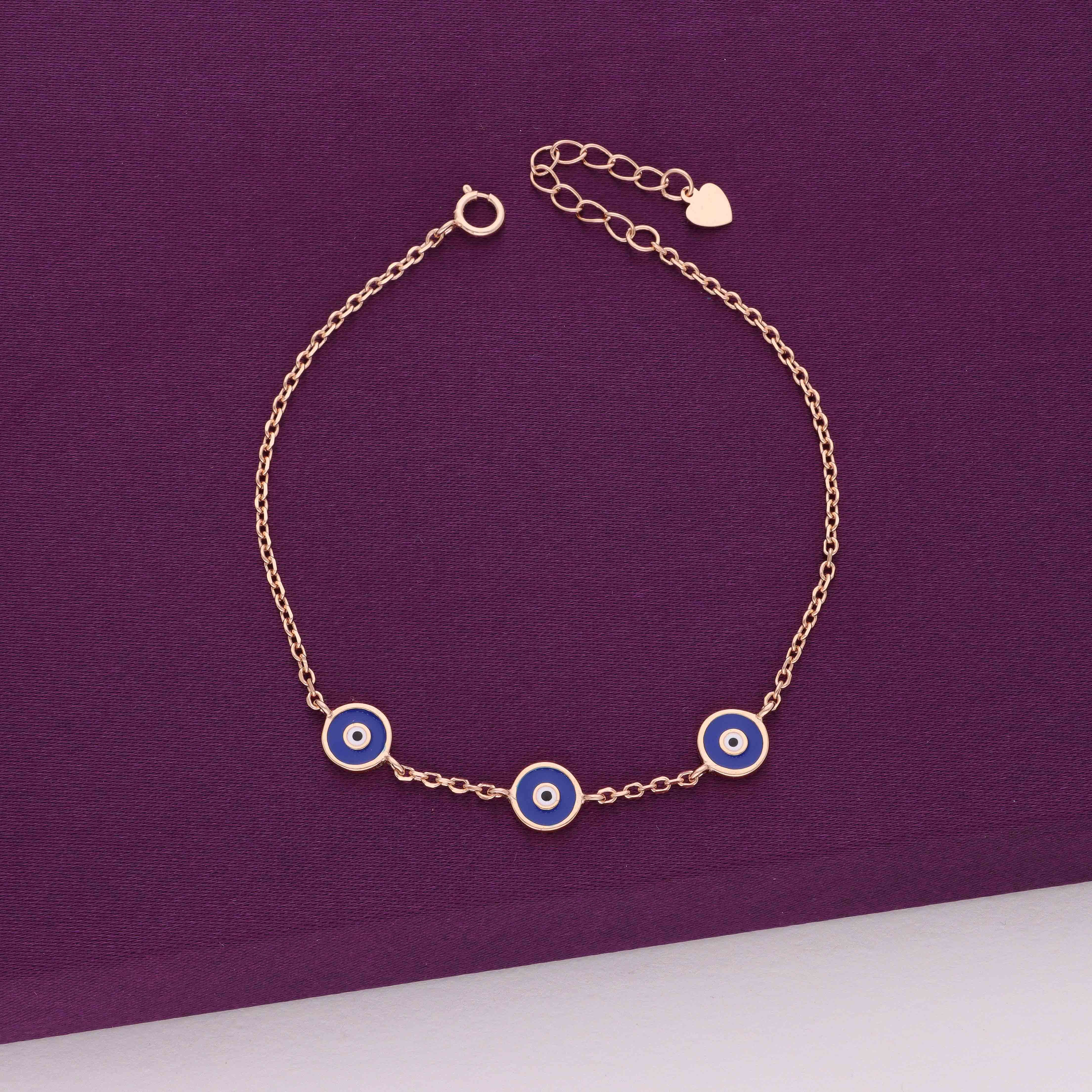 Minimalistic Triple Evil Eye Silver Bracelet - Image 2