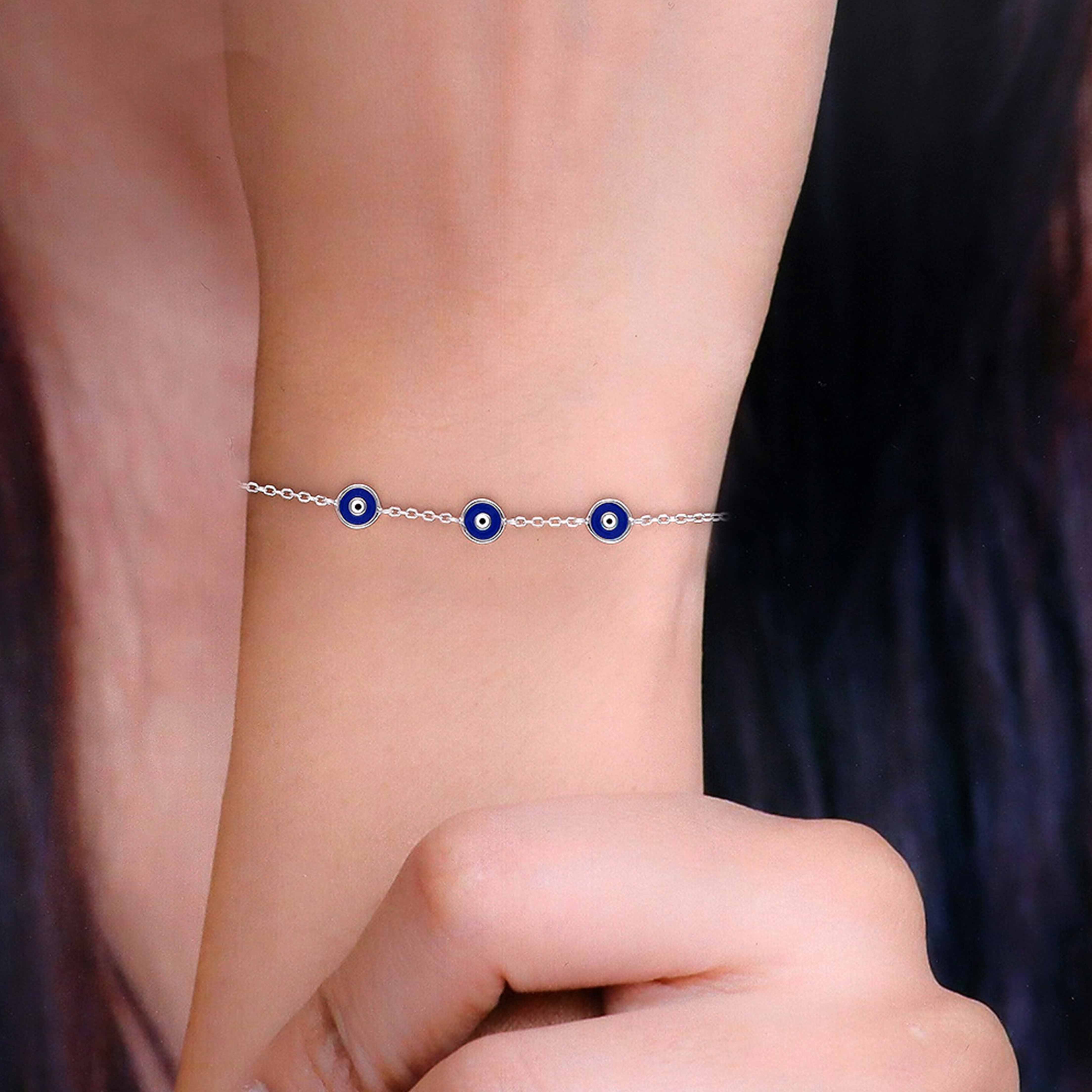 Minimalistic Triple Evil Eye Silver Bracelet - Image 3