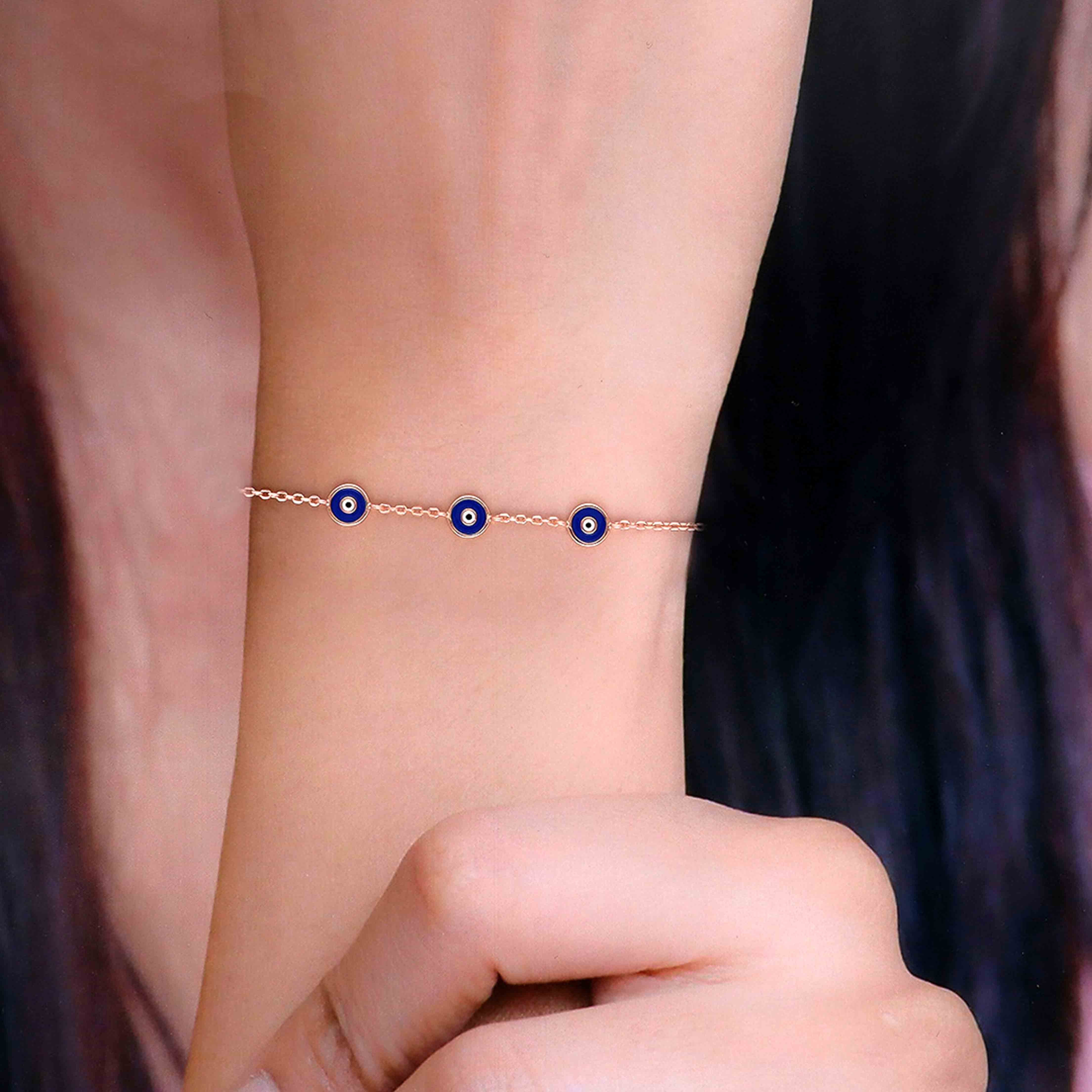 Minimalistic Triple Evil Eye Silver Bracelet - Image 4