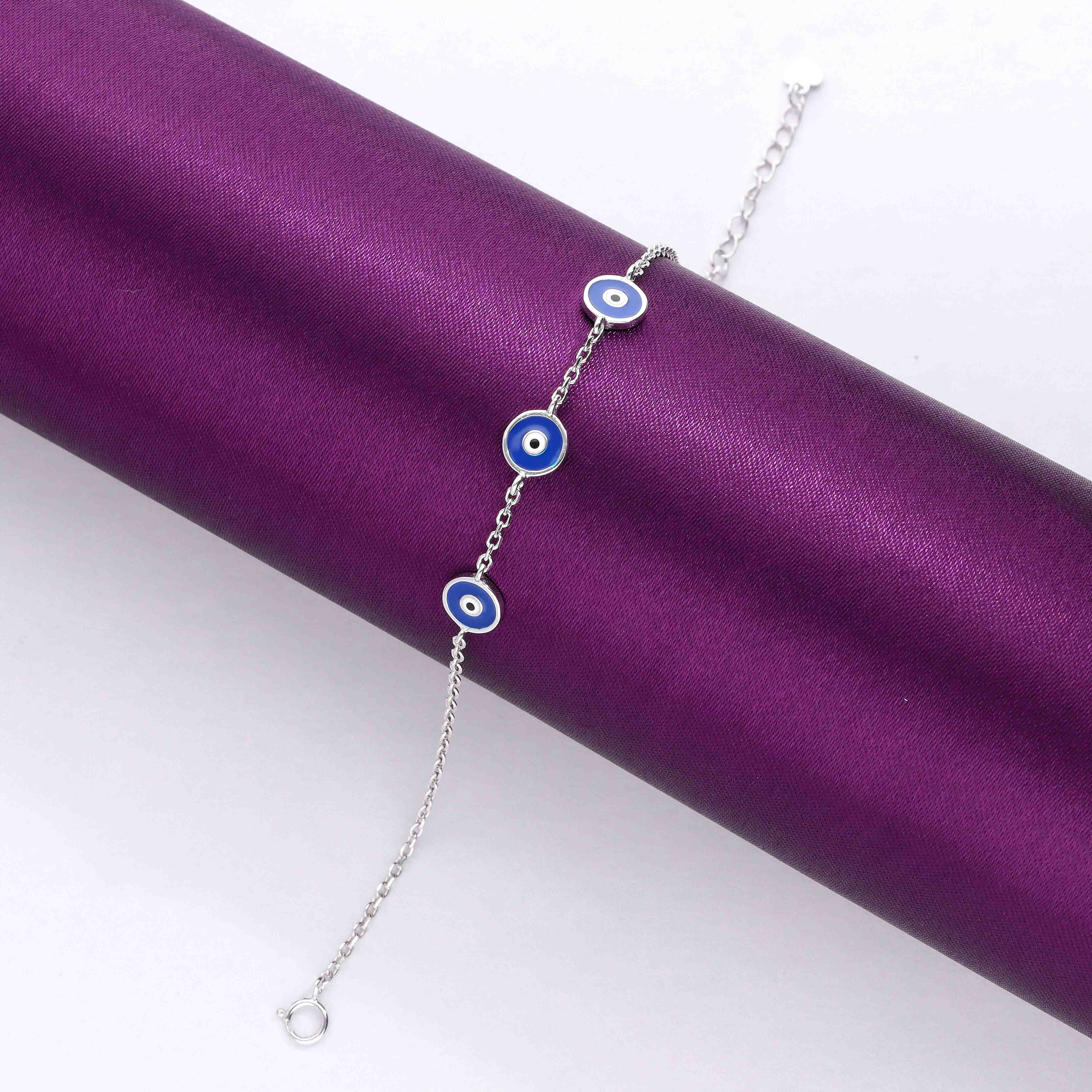 Minimalistic Triple Evil Eye Silver Bracelet - Image 7